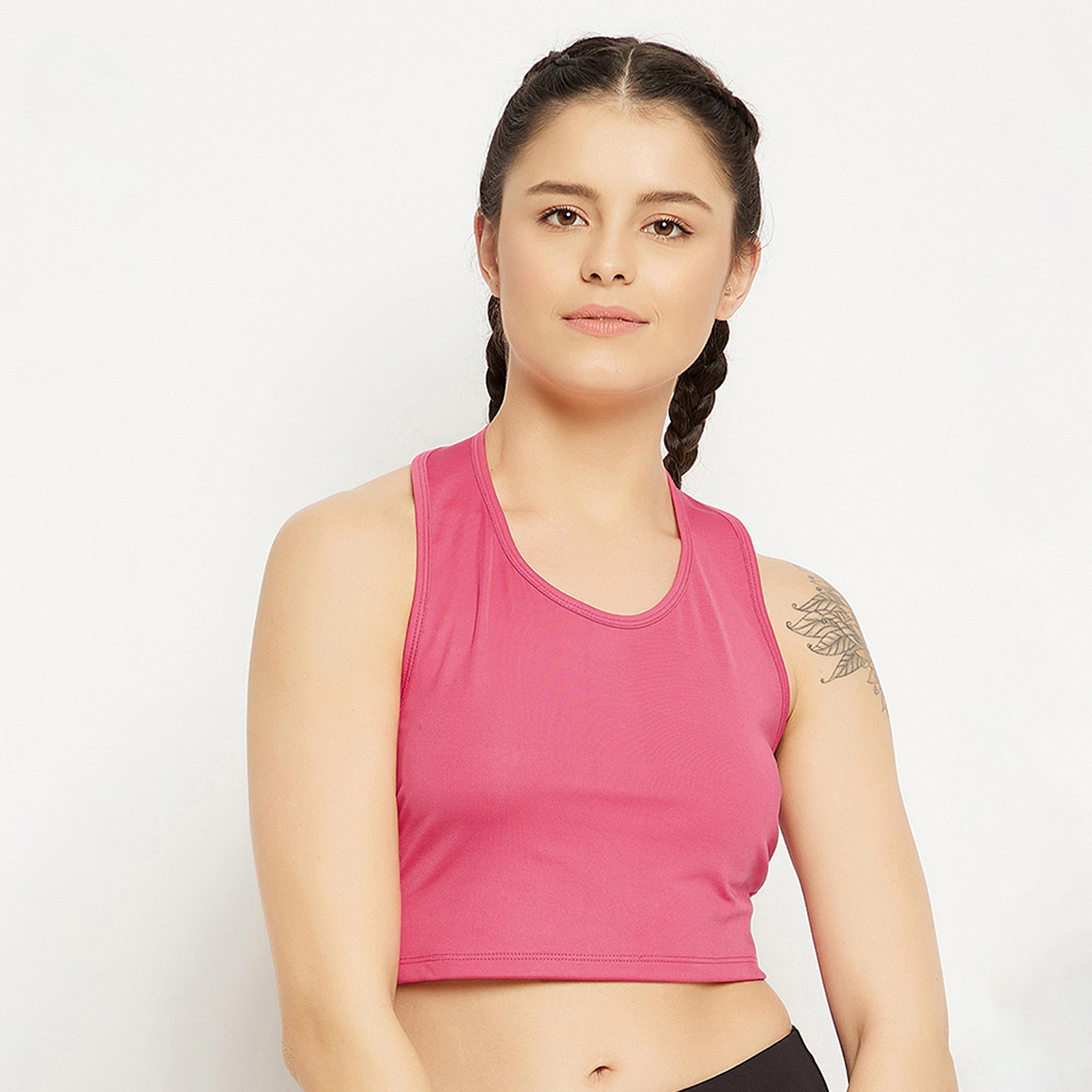 Clovia Snug Fit Women's Active Halter Neck Crop Top in Hot Pink-women-clothing-sportswearandactivewear-tshirtsandvests-image-1