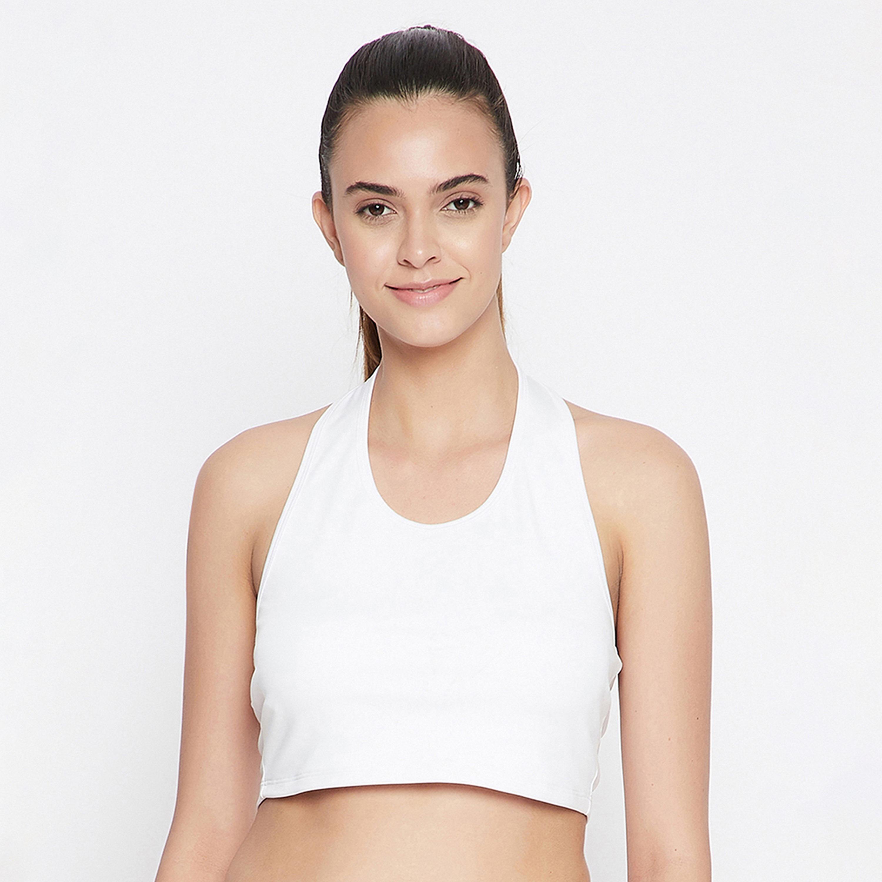 Clovia Padded Women's Active Crop Top in White with Halter Neck-women-clothing-sportswearandactivewear-tshirtsandvests-image-1