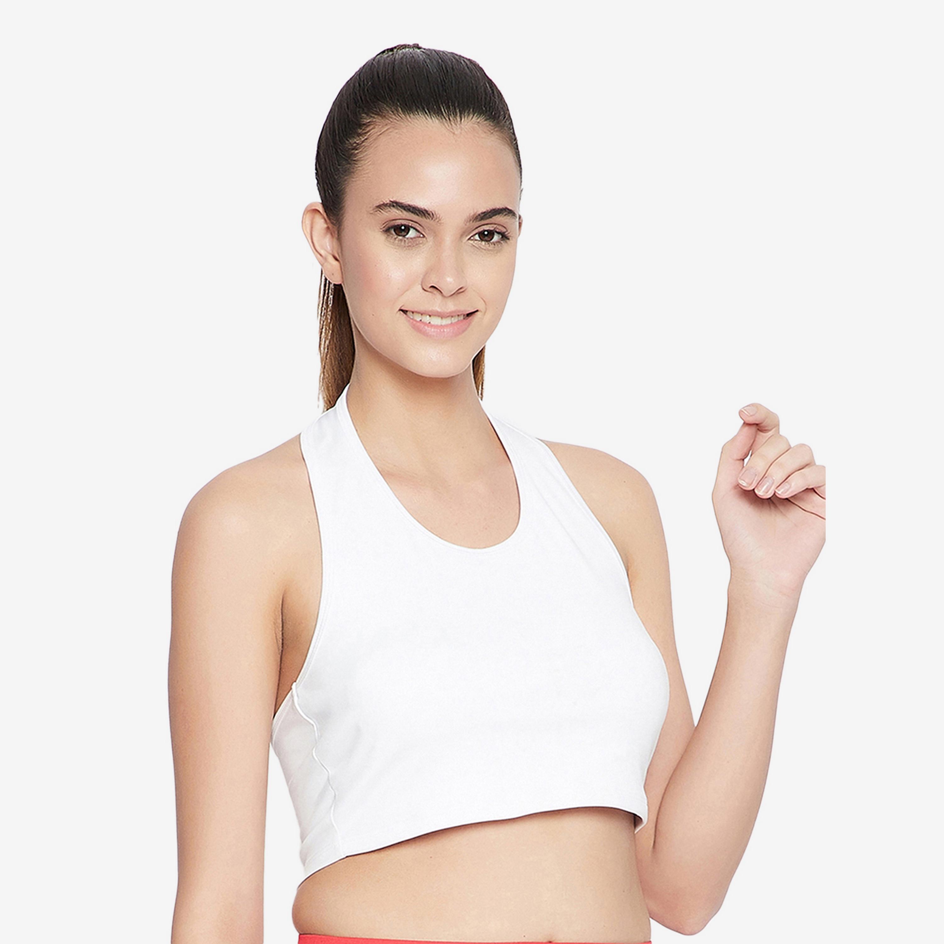Clovia Padded Women's Active Crop Top in White with Halter Neck-women-clothing-sportswearandactivewear-tshirtsandvests-image-3