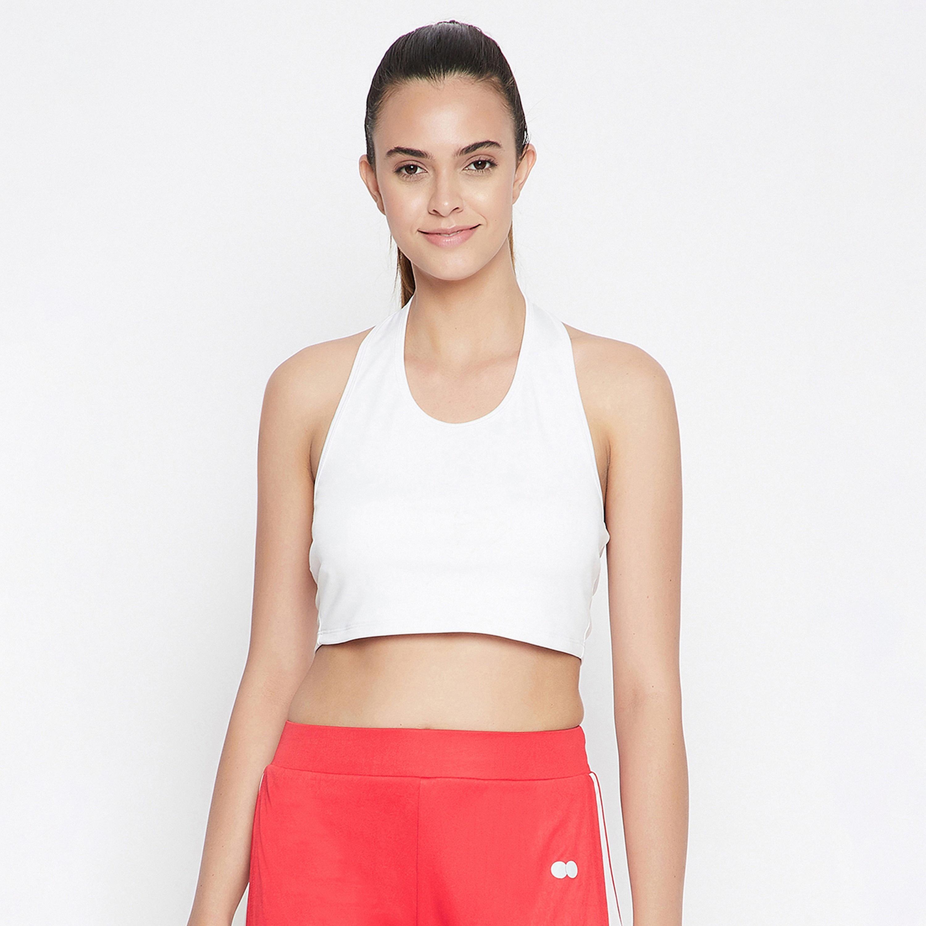 Clovia Padded Women's Active Crop Top in White with Halter Neck-women-clothing-sportswearandactivewear-tshirtsandvests-image-6