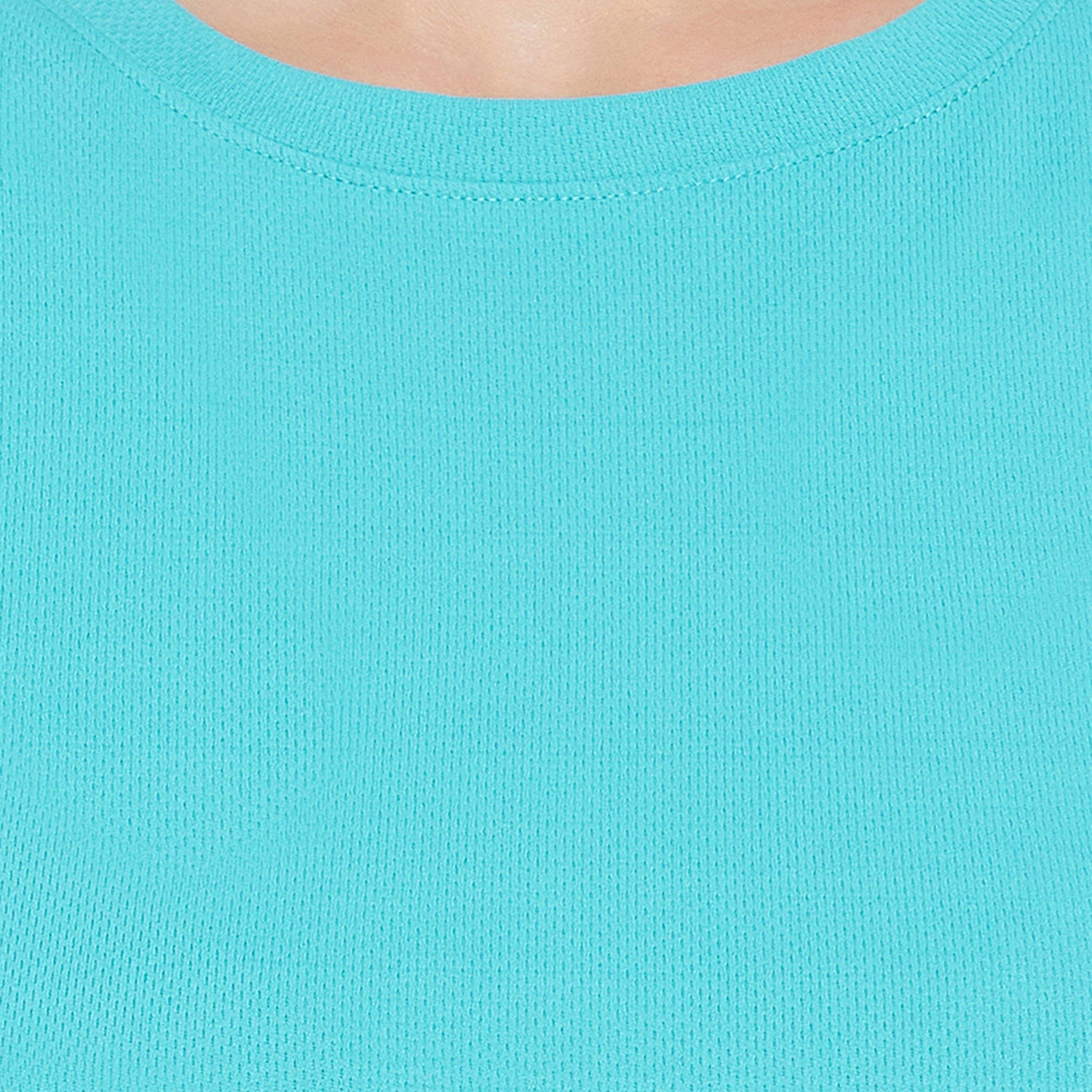 Clovia Quick Dry Women's Sports T-Shirt in Turquoise Blue with Reflective Logo-women-clothing-sportswearandactivewear-tshirtsandvests-image-5