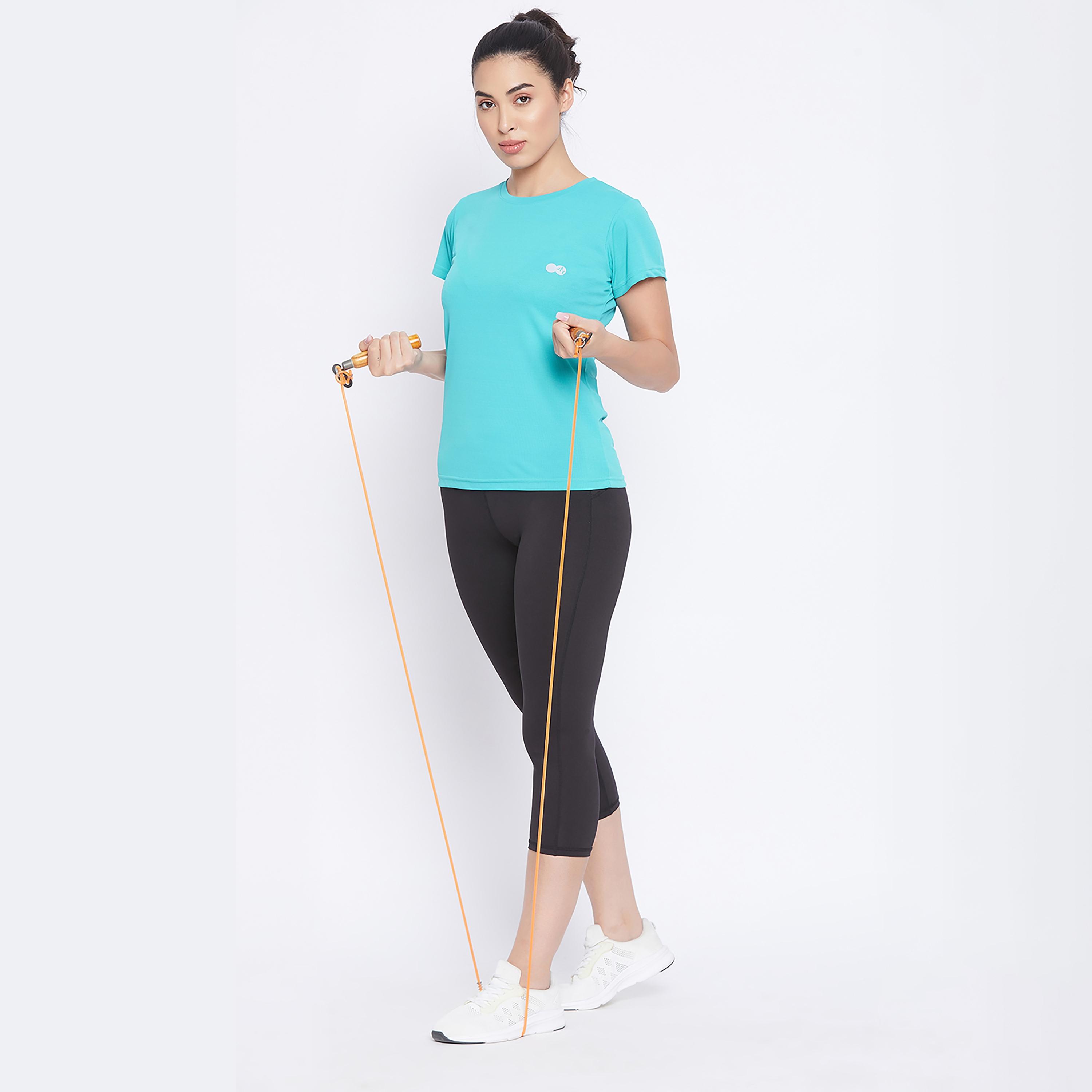 Clovia Quick Dry Women's Sports T-Shirt in Turquoise Blue with Reflective Logo-sports-women-clothing-tshirtsandvests-image-6