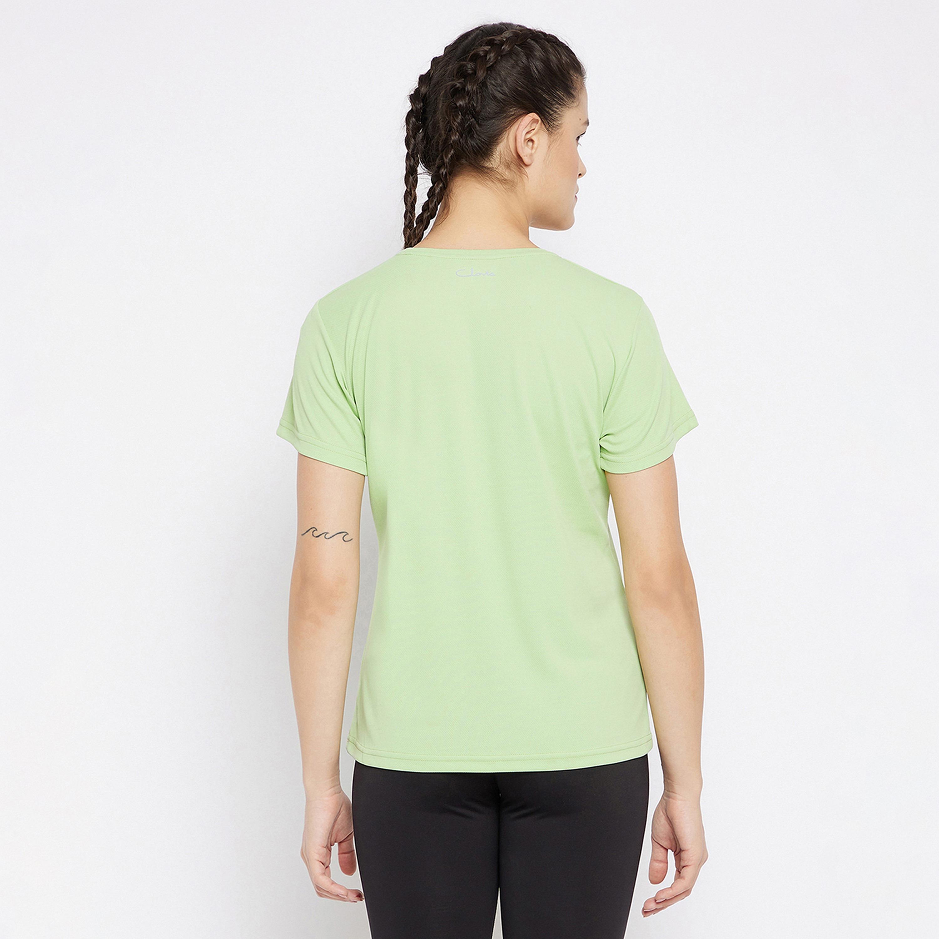 Clovia Quick Dry Text Print Women's Sports T-Shirt in Sage Green with UV Protection-sports-women-clothing-tshirtsandvests-image-4