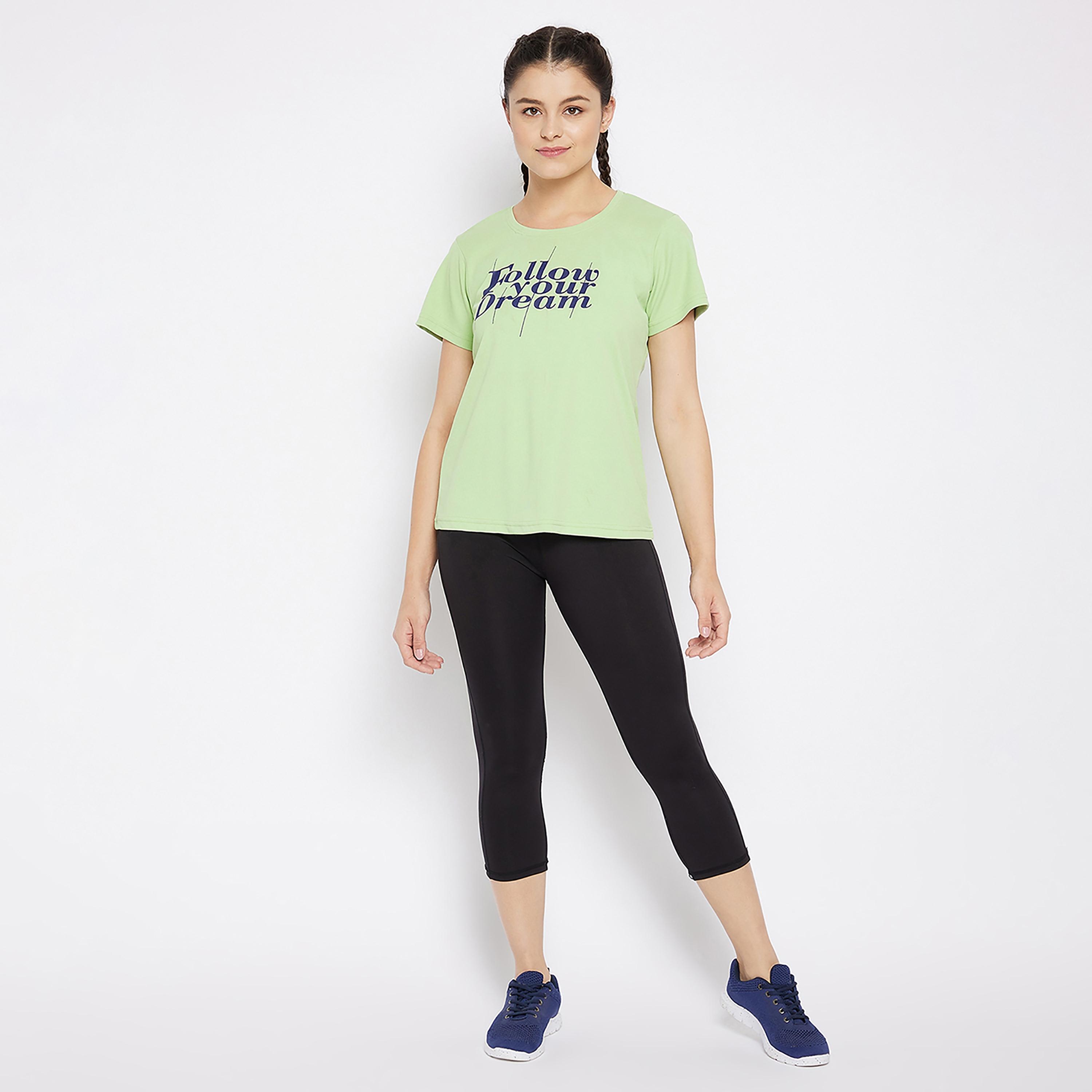Clovia Quick Dry Text Print Women's Sports T-Shirt in Sage Green with UV Protection-sports-women-clothing-tshirtsandvests-image-6