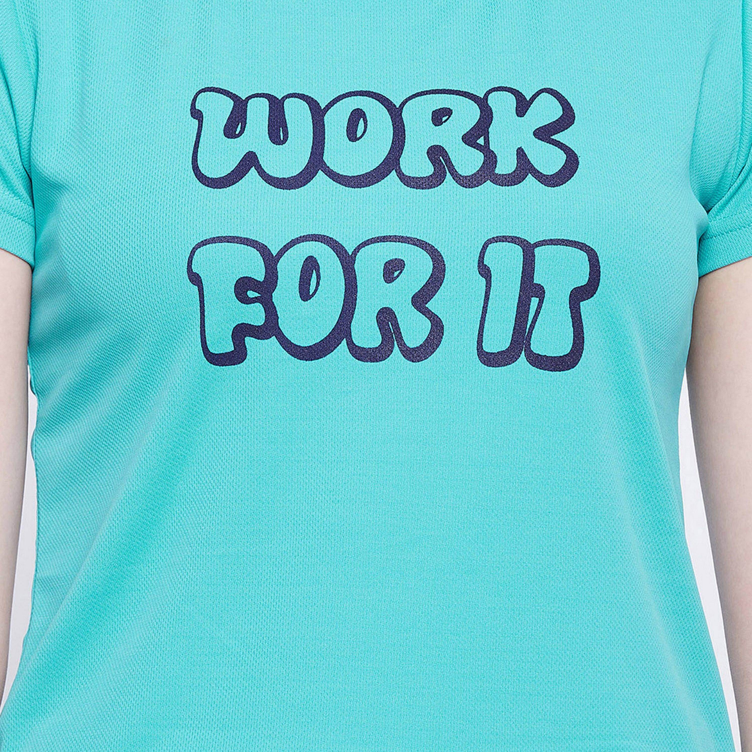 Clovia Quick Dry Text Print Women's Sports T-Shirt in Turquoise Blue with UV Protection-sports-women-clothing-tshirtsandvests-image-4