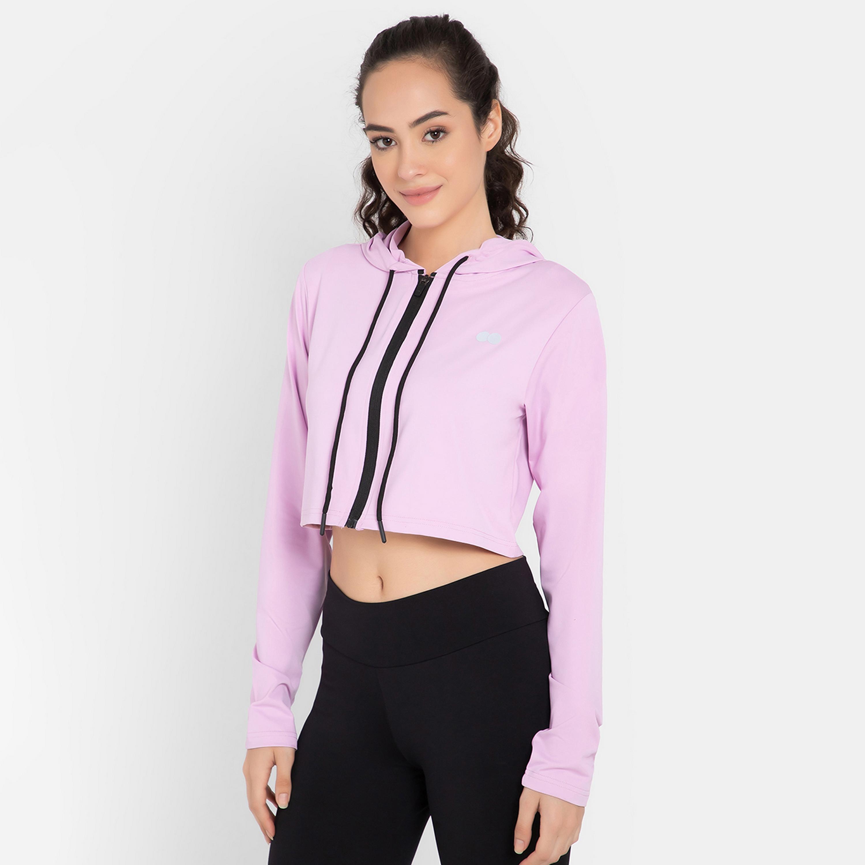 Clovia Comfort-Fit Women's Crop Hoodie in Lavender-women-clothing-sportswearandactivewear-hoodiesandsweatshirts-image-2
