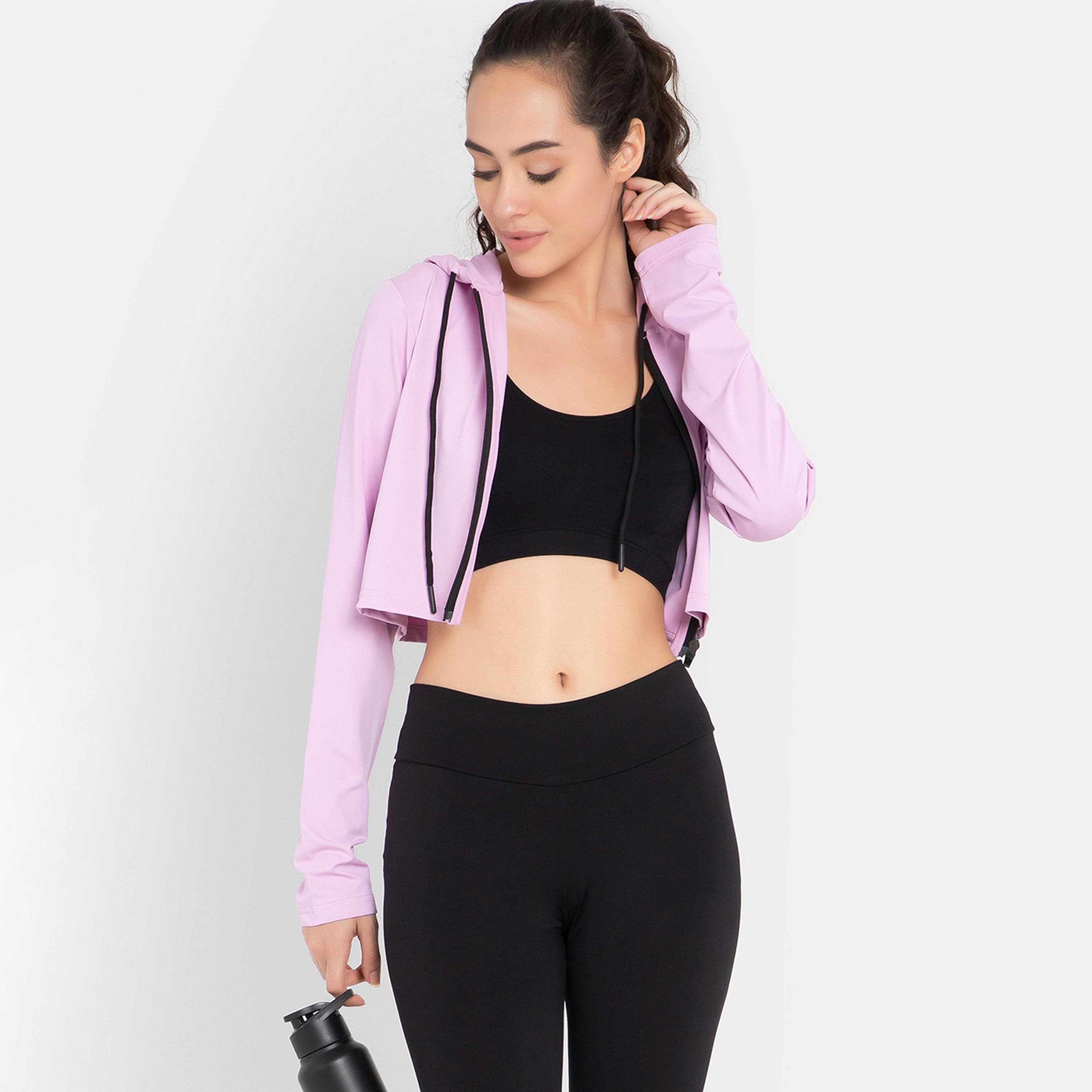 Clovia Comfort-Fit Women's Crop Hoodie in Lavender-women-clothing-sportswearandactivewear-hoodiesandsweatshirts-image-6