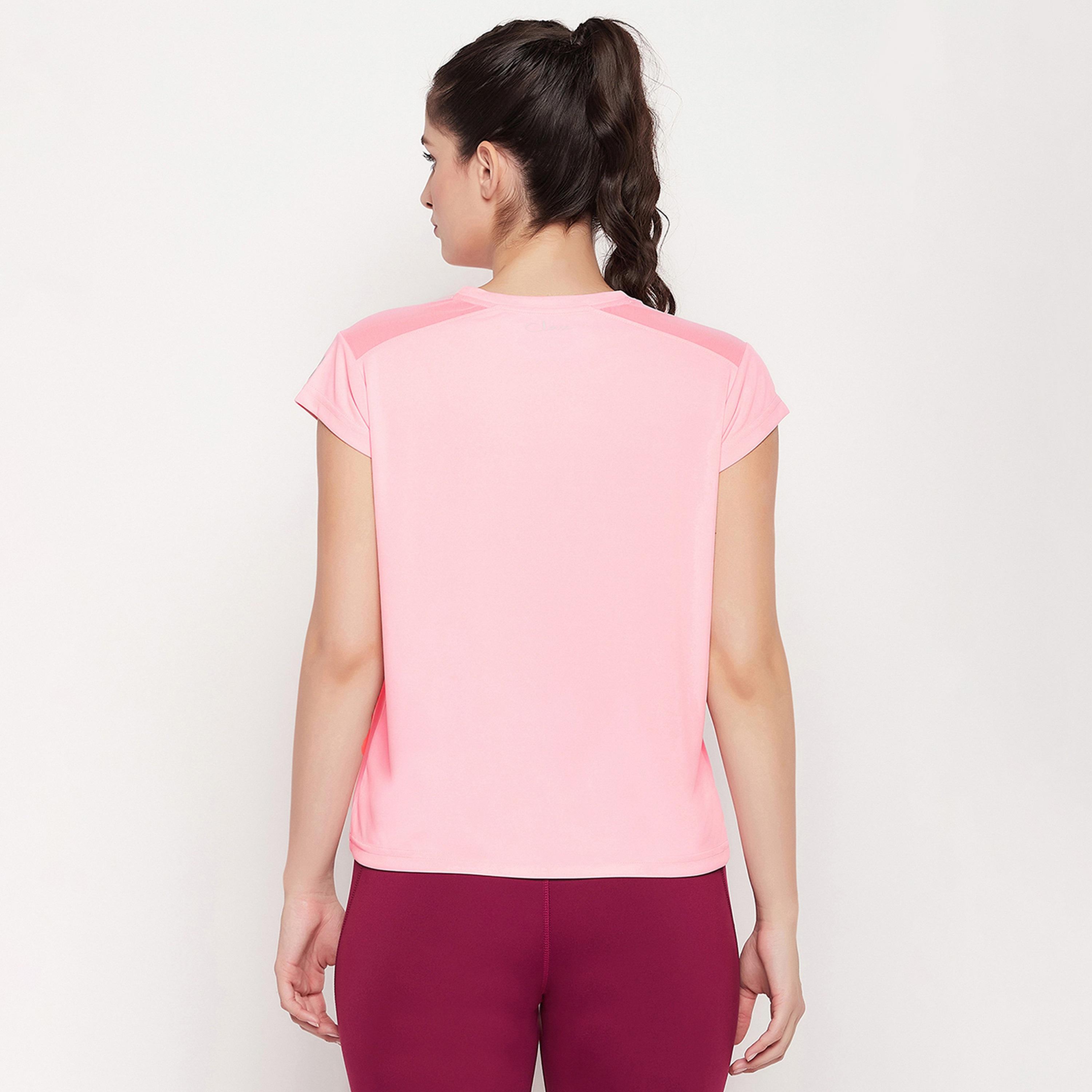 Clovia Comfort Fit Graphic Print Women's Active T-Shirt in Baby Pink with Mesh Panels-sports-women-clothing-tshirtsandvests-image-4