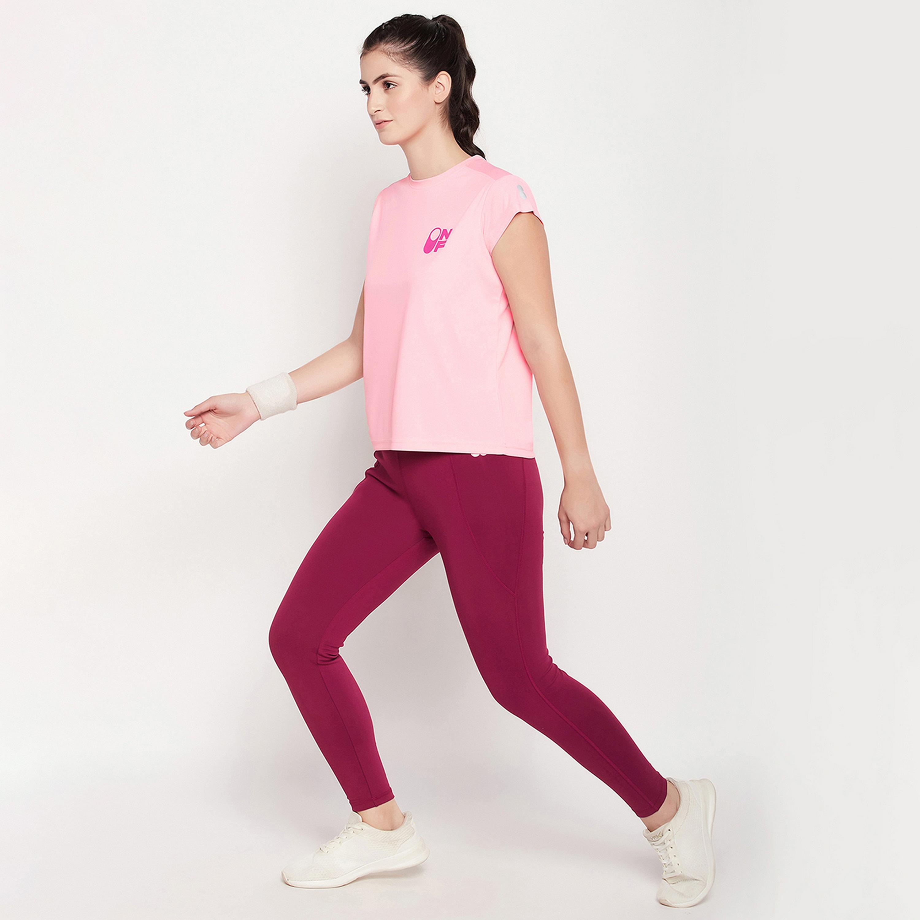 Clovia Comfort Fit Graphic Print Women's Active T-Shirt in Baby Pink with Mesh Panels-sports-women-clothing-tshirtsandvests-image-6