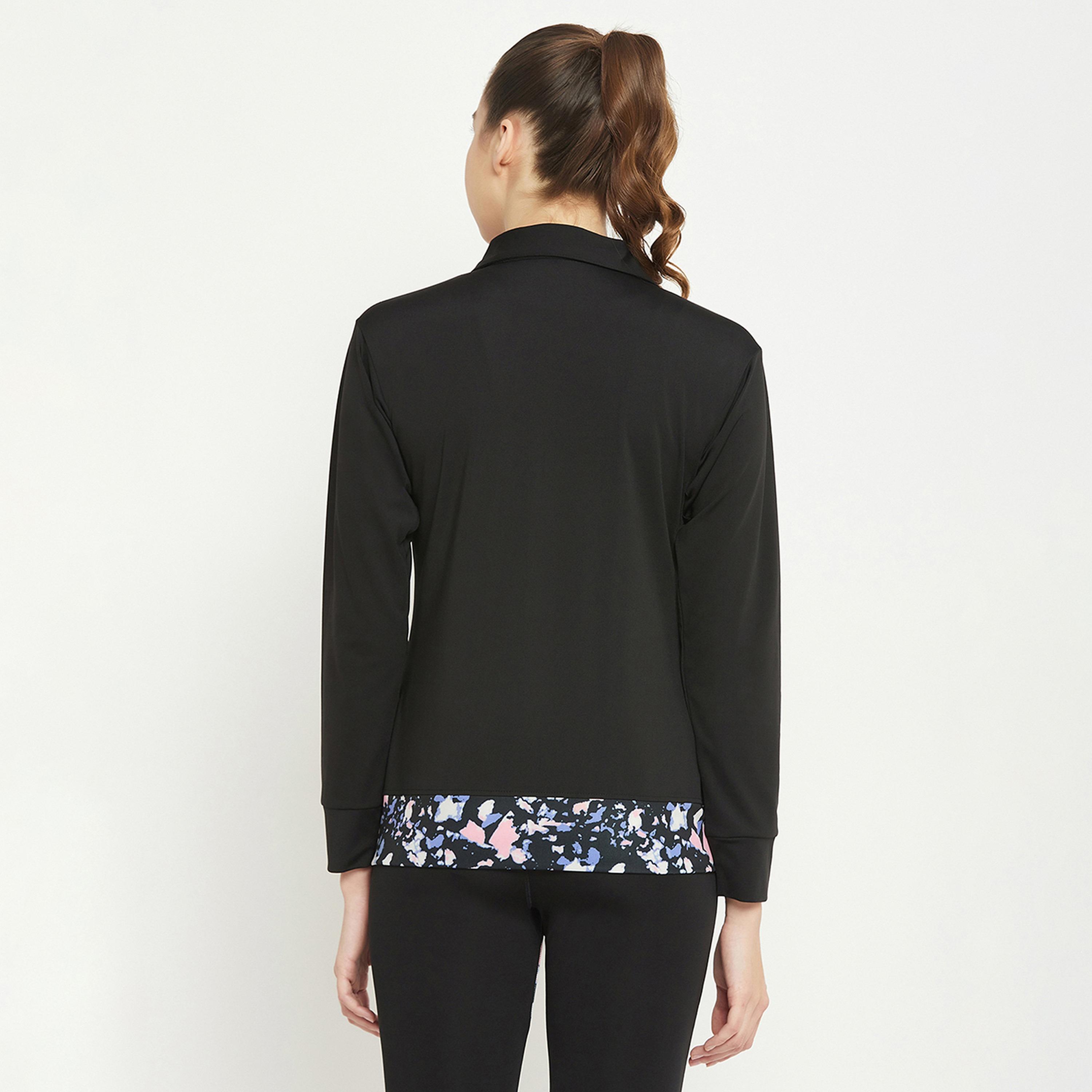 Clovia Comfort-Fit Women's Active Zipper T-Shirt in Black with Printed Panels-women-clothing-sportswearandactivewear-tshirtsandvests-image-4