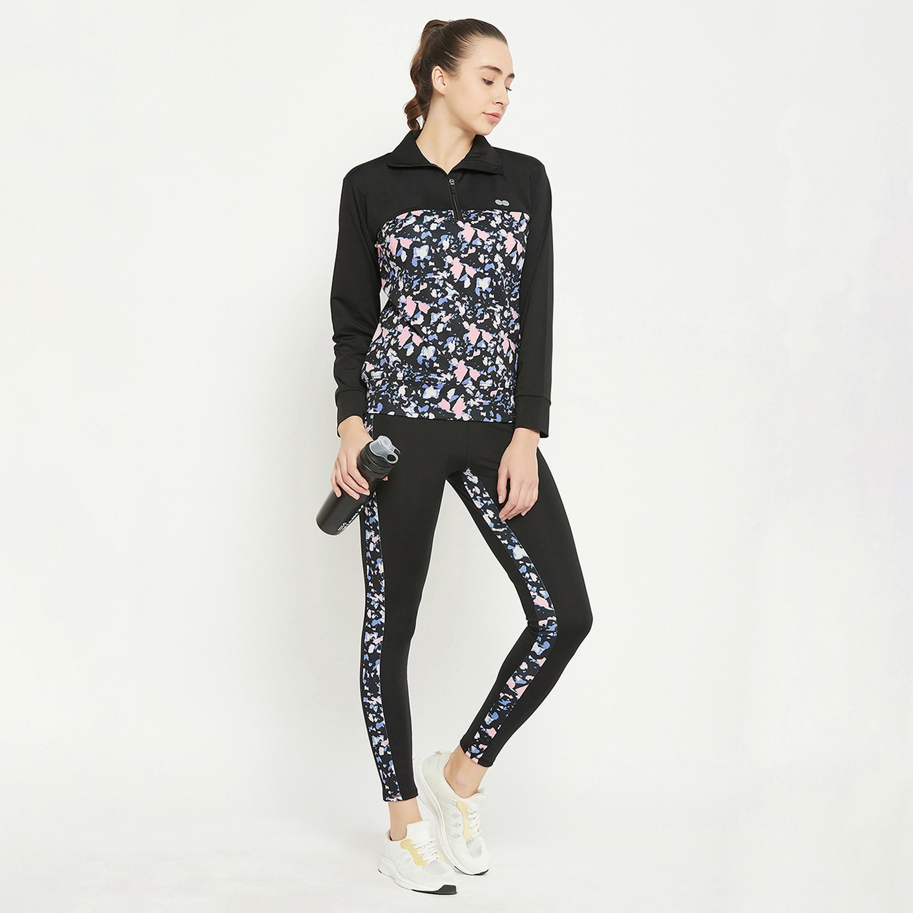 Clovia Comfort-Fit Women's Active Zipper T-Shirt in Black with Printed Panels-women-clothing-sportswearandactivewear-tshirtsandvests-image-6