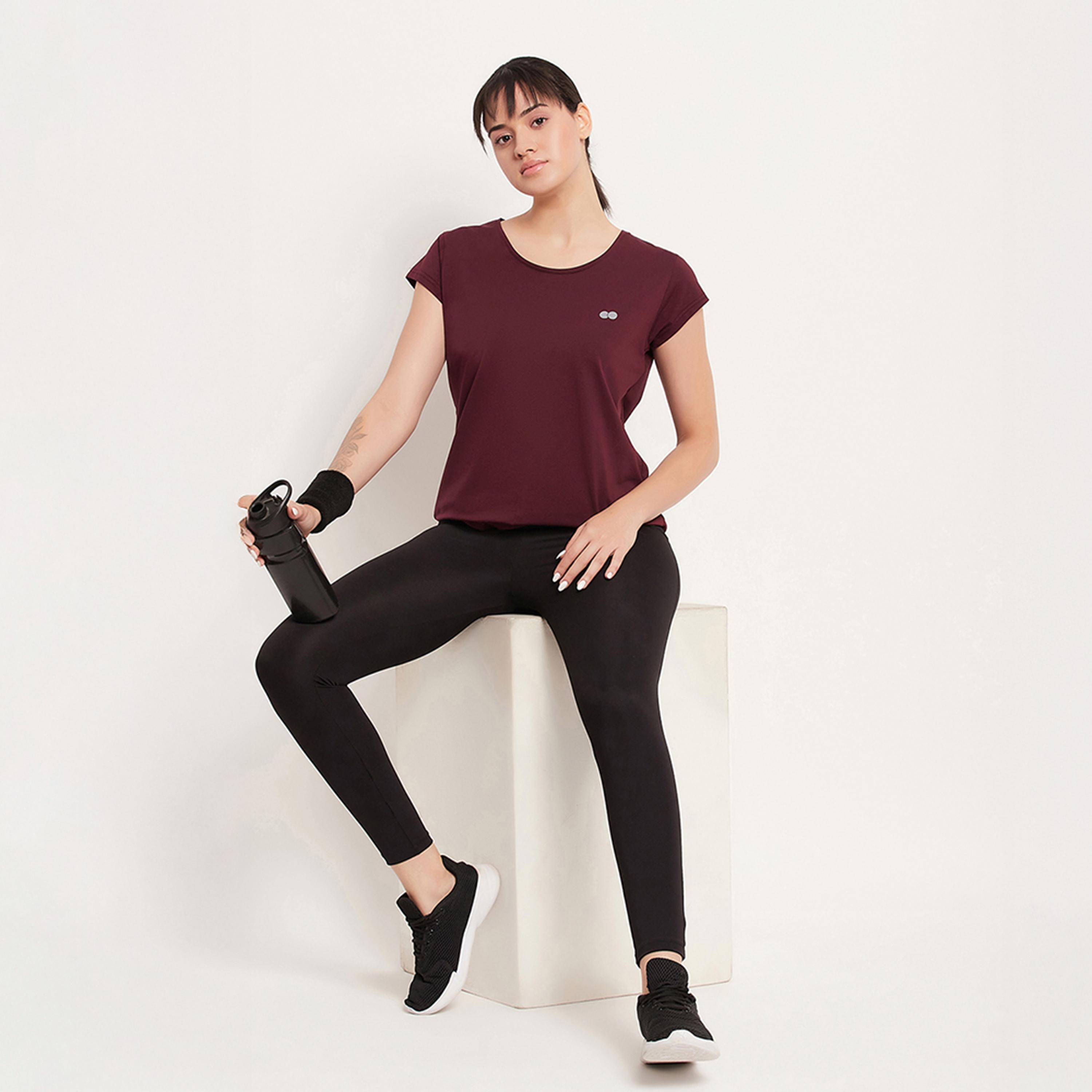 Clovia Comfort Fit Women's Active T-Shirt in Maroon - Cotton-women-clothing-tshirts-image-2