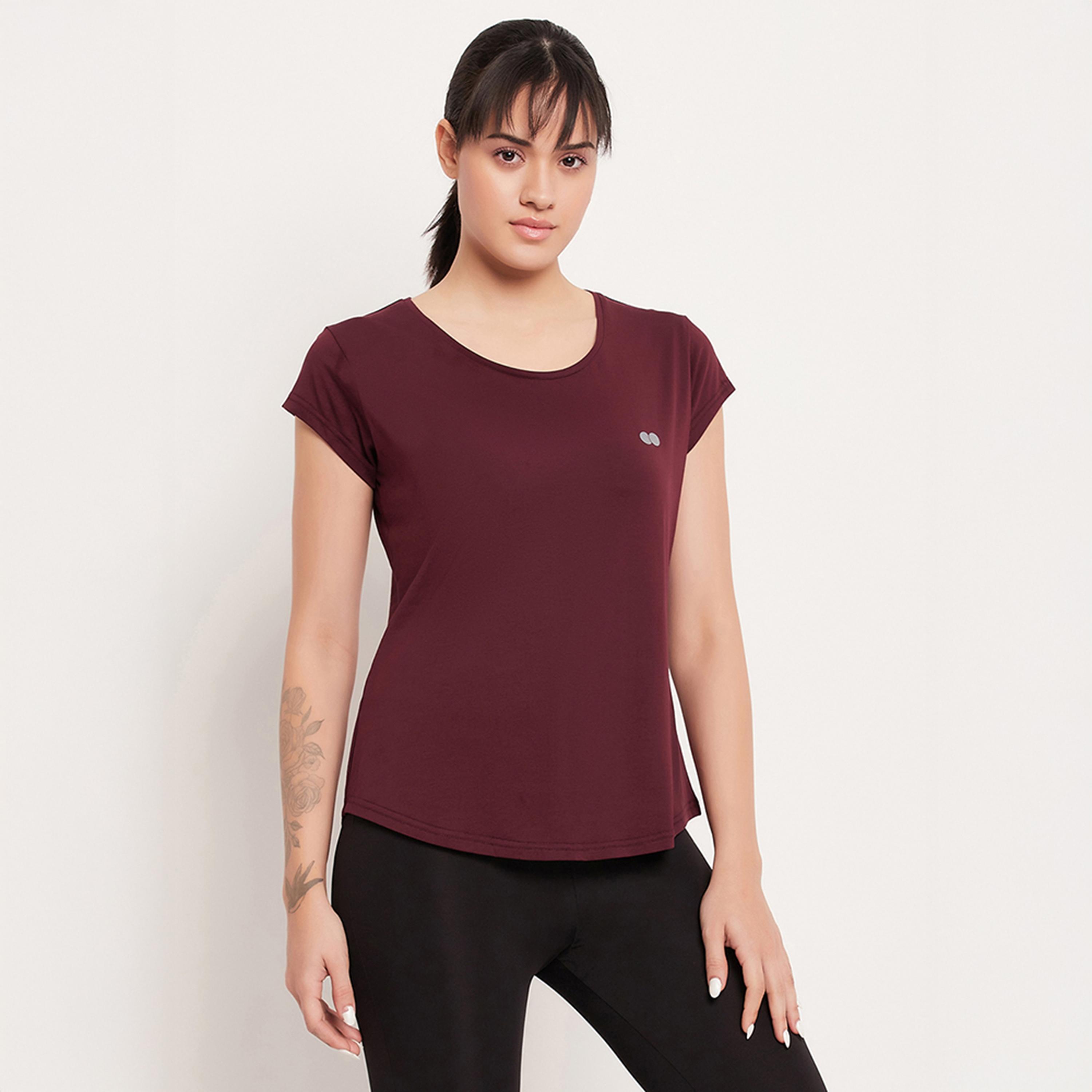 Clovia Comfort Fit Women's Active T-Shirt in Maroon - Cotton-women-clothing-tshirts-image-4