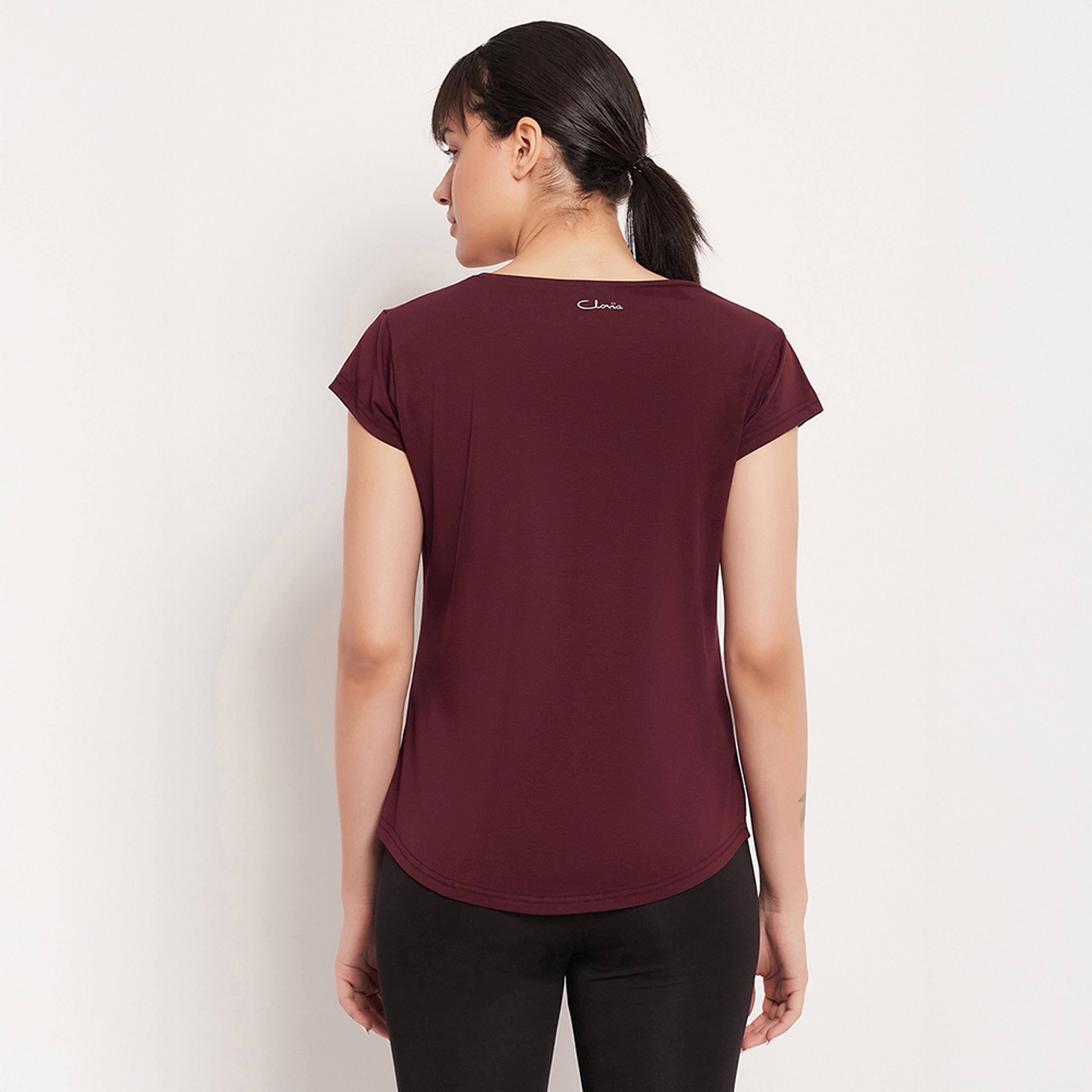 Clovia Comfort Fit Women's Active T-Shirt in Maroon - Cotton-women-clothing-tshirts-image-5