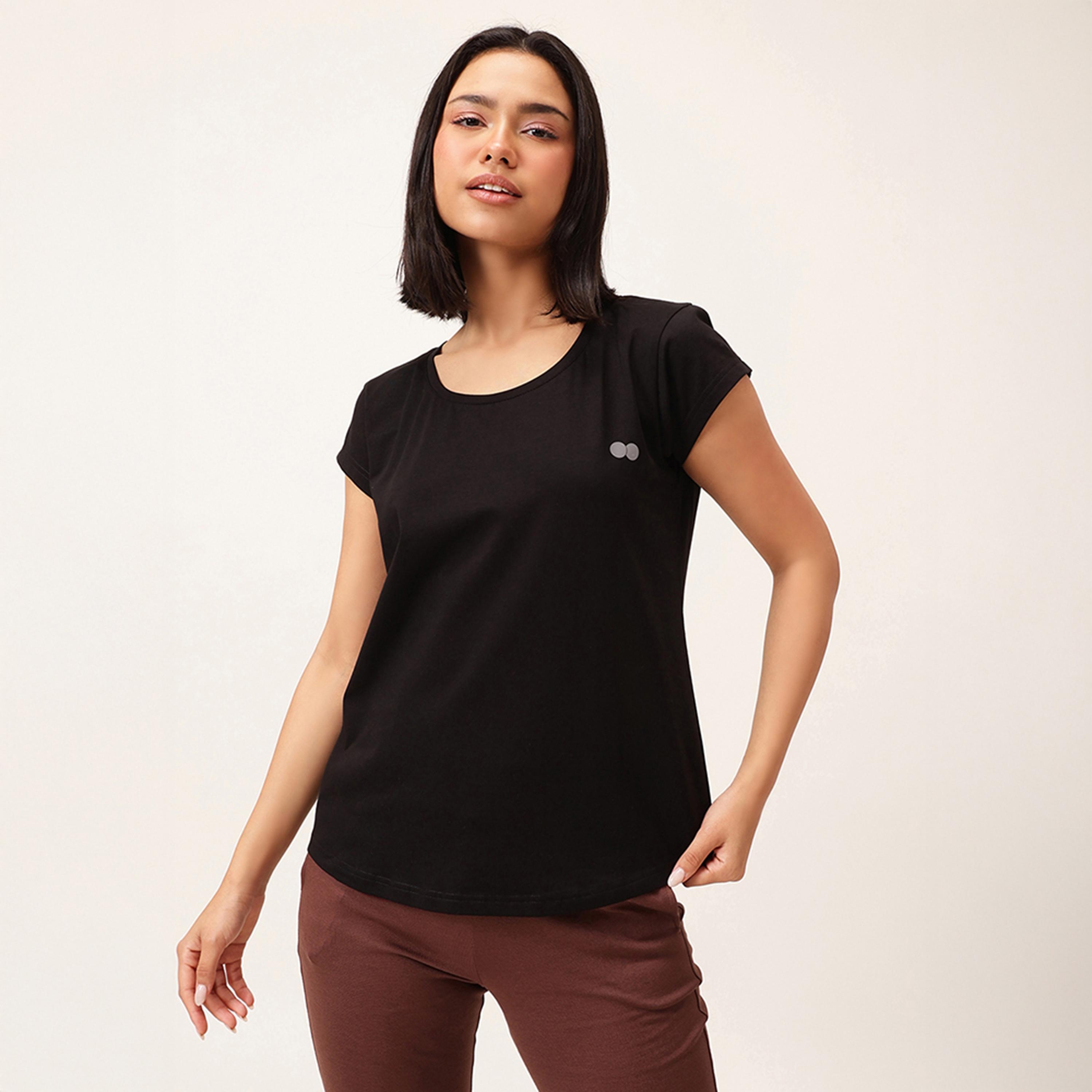 تي شيرت رياضي بقصة مريحة - قطن أسود من كلوفيا-women-clothing-tshirts-image-1