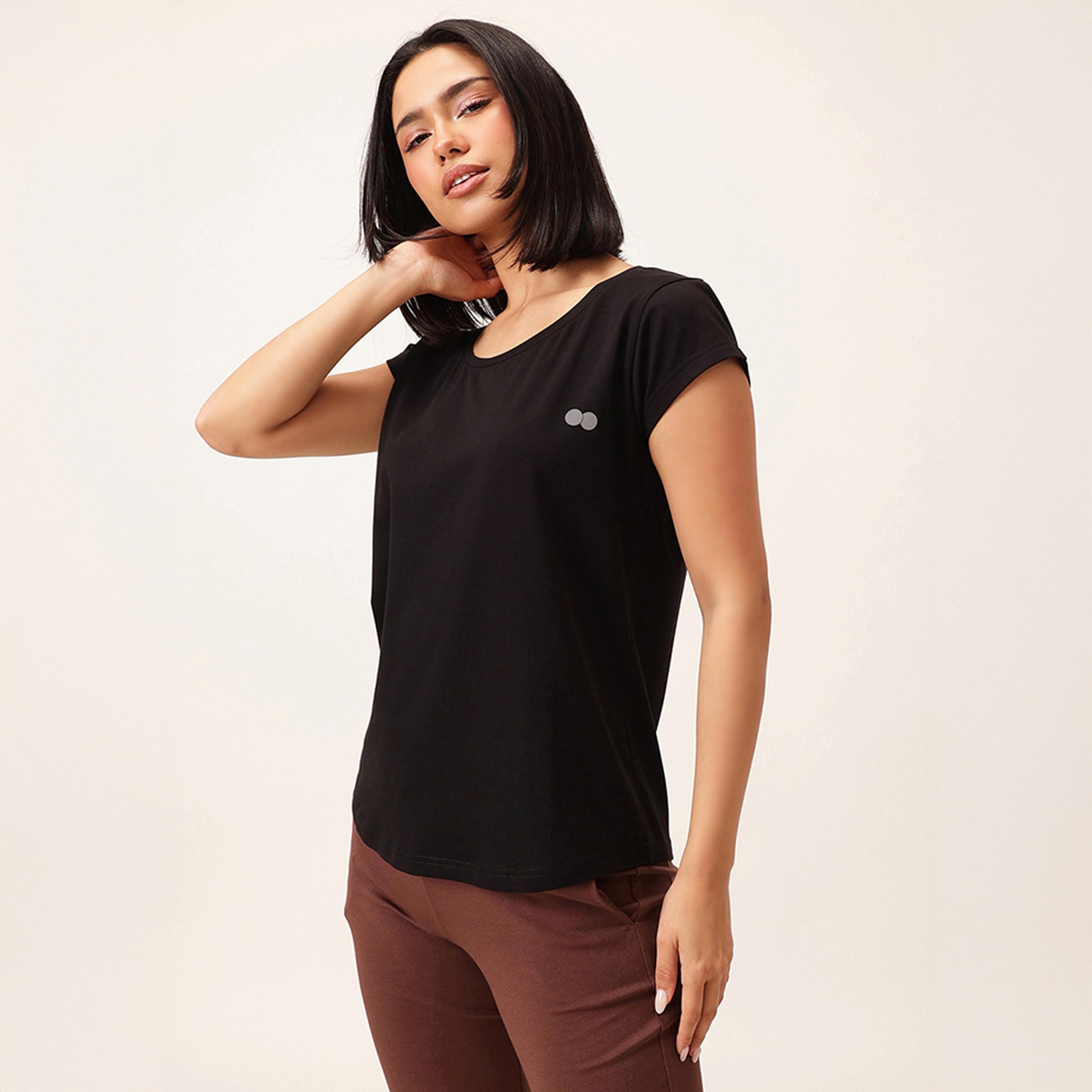 تي شيرت رياضي بقصة مريحة - قطن أسود من كلوفيا-women-clothing-tshirts-image-2