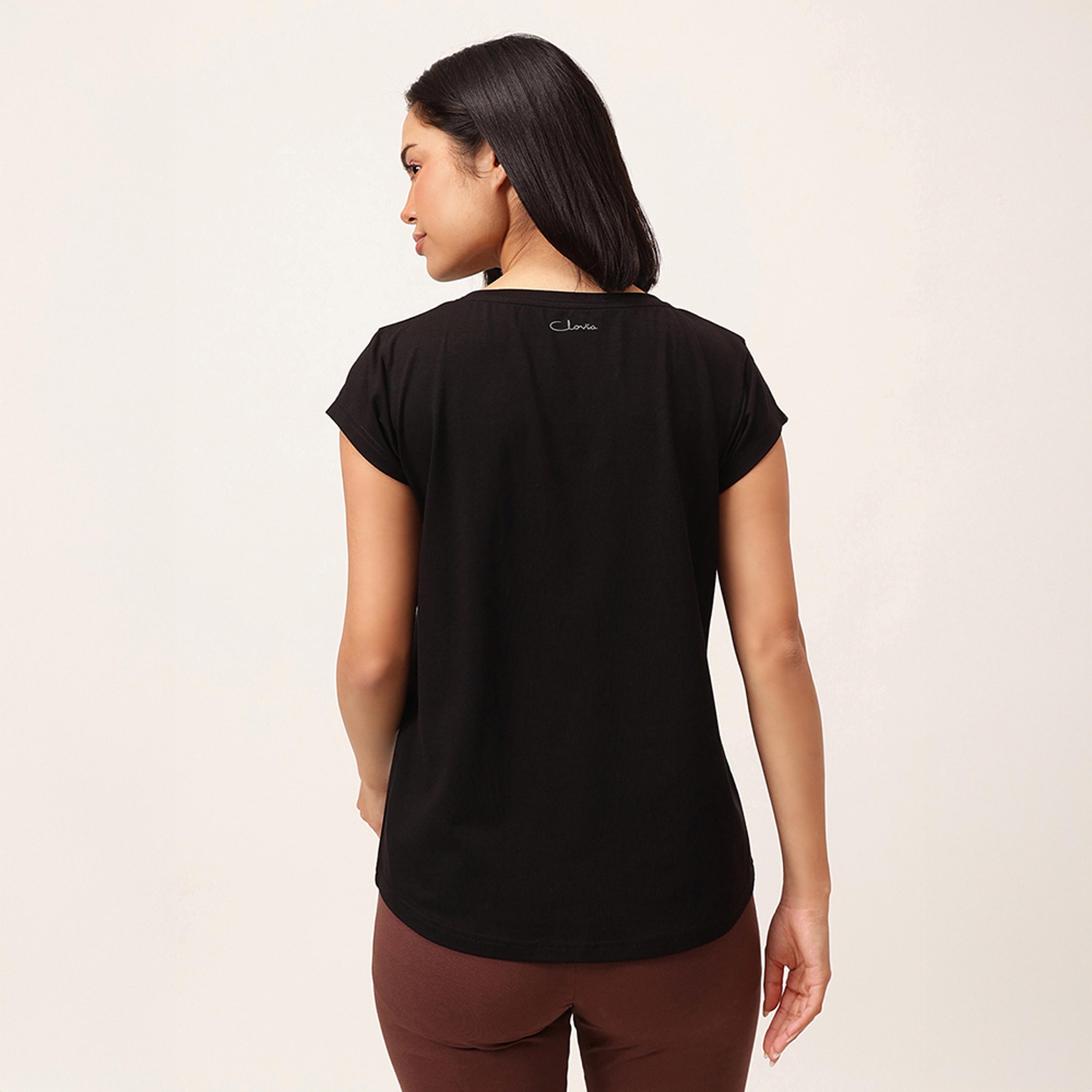 Clovia Comfort Fit Women's Active T-Shirt in Black - Cotton-women-clothing-tshirts-image-3