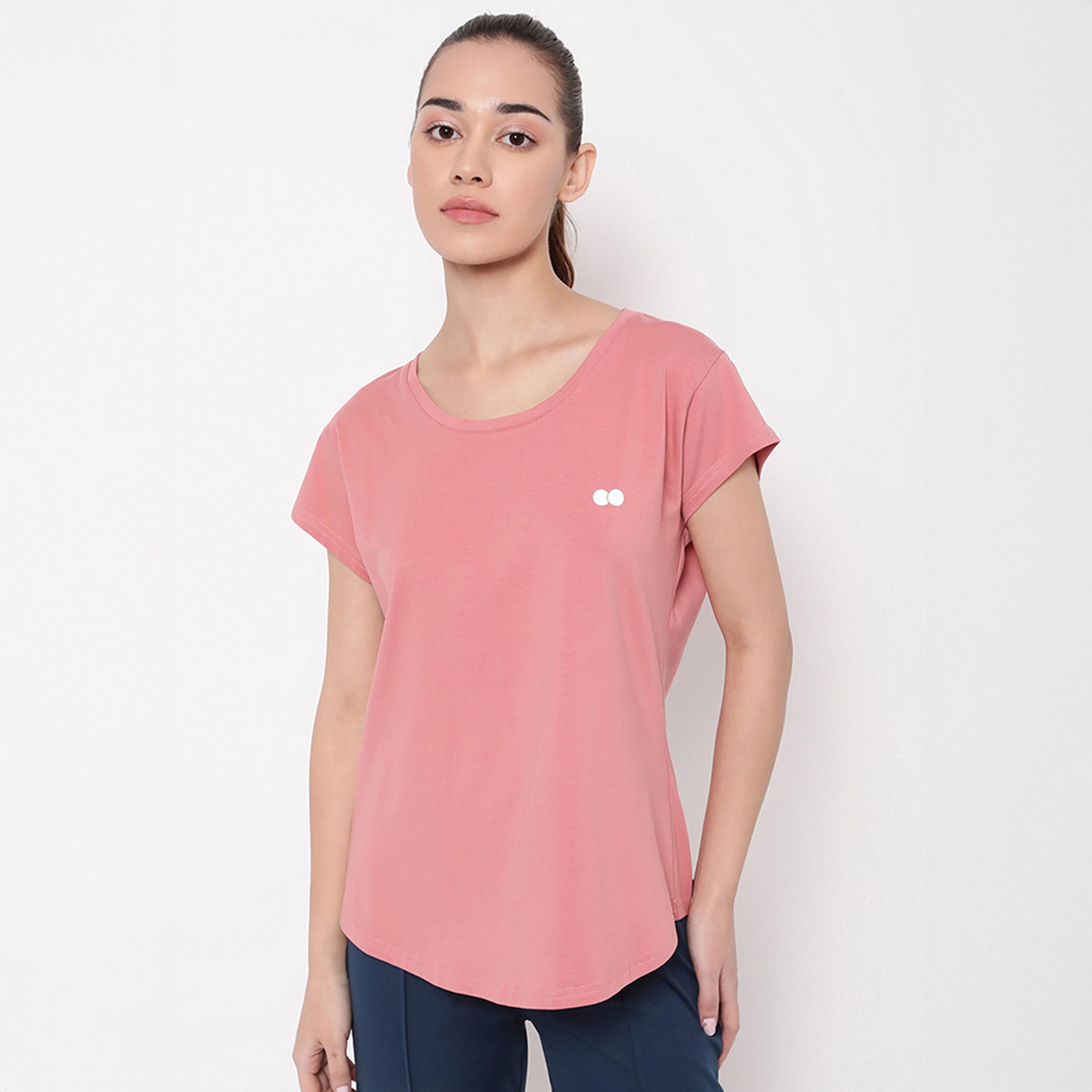 Clovia Comfort Fit Women's Active T-Shirt in Salmon Pink - Cotton-women-clothing-tshirts-image-1