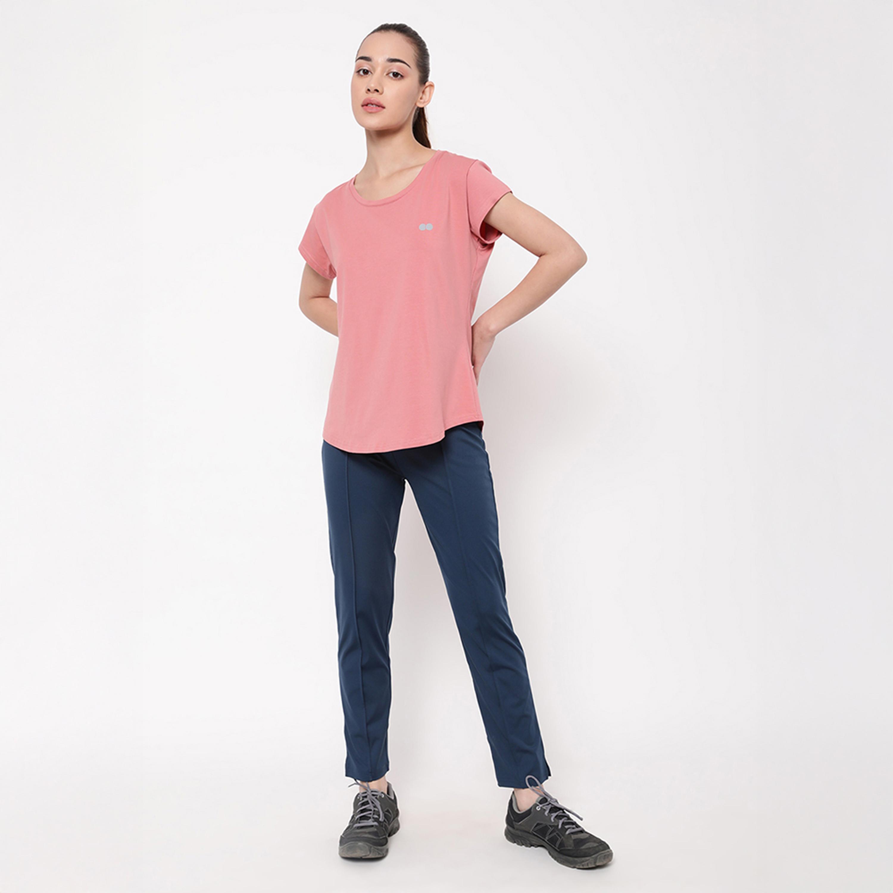 Clovia Comfort Fit Women's Active T-Shirt in Salmon Pink - Cotton-women-clothing-tshirts-image-2