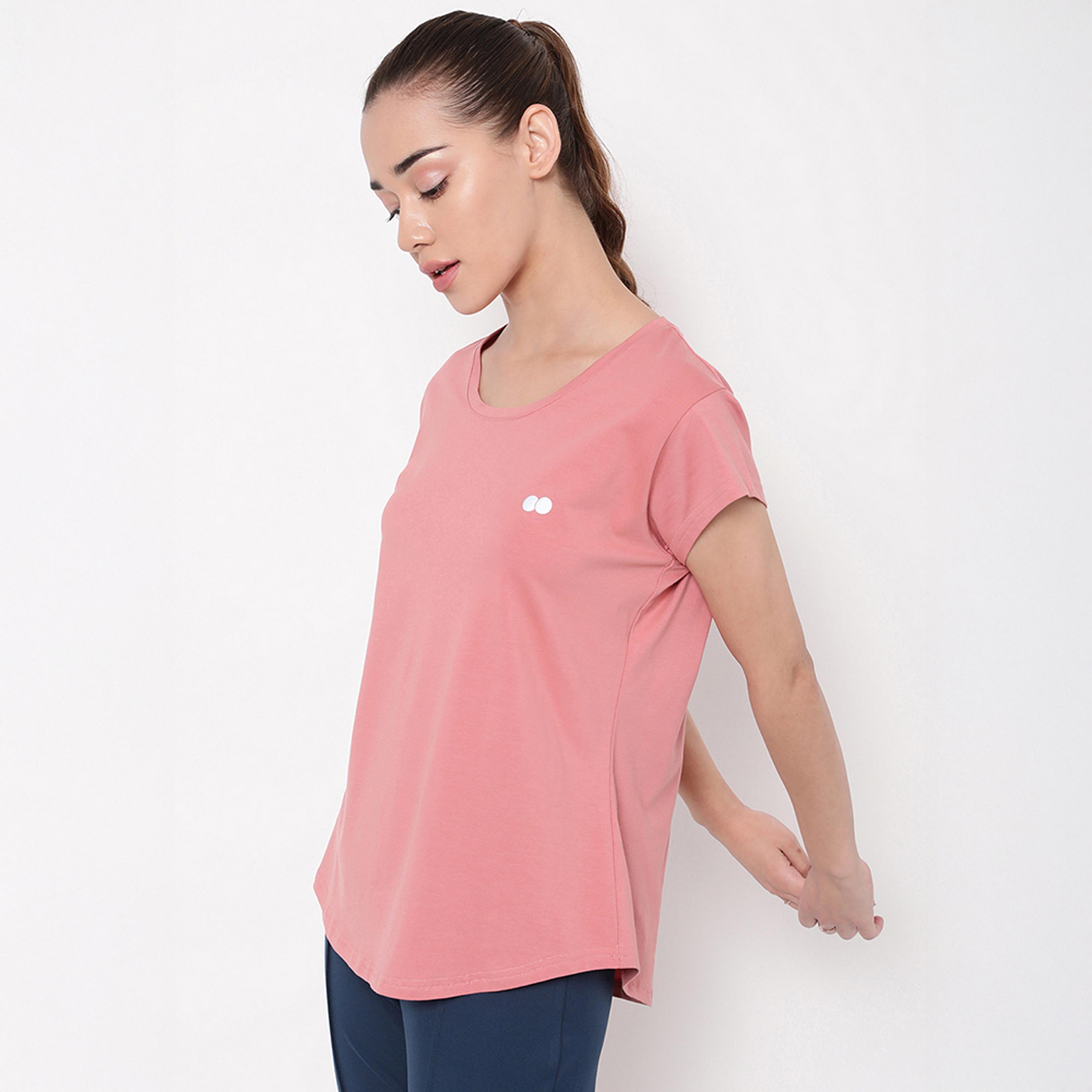 Clovia Comfort Fit Women's Active T-Shirt in Salmon Pink - Cotton-women-clothing-tshirts-image-3