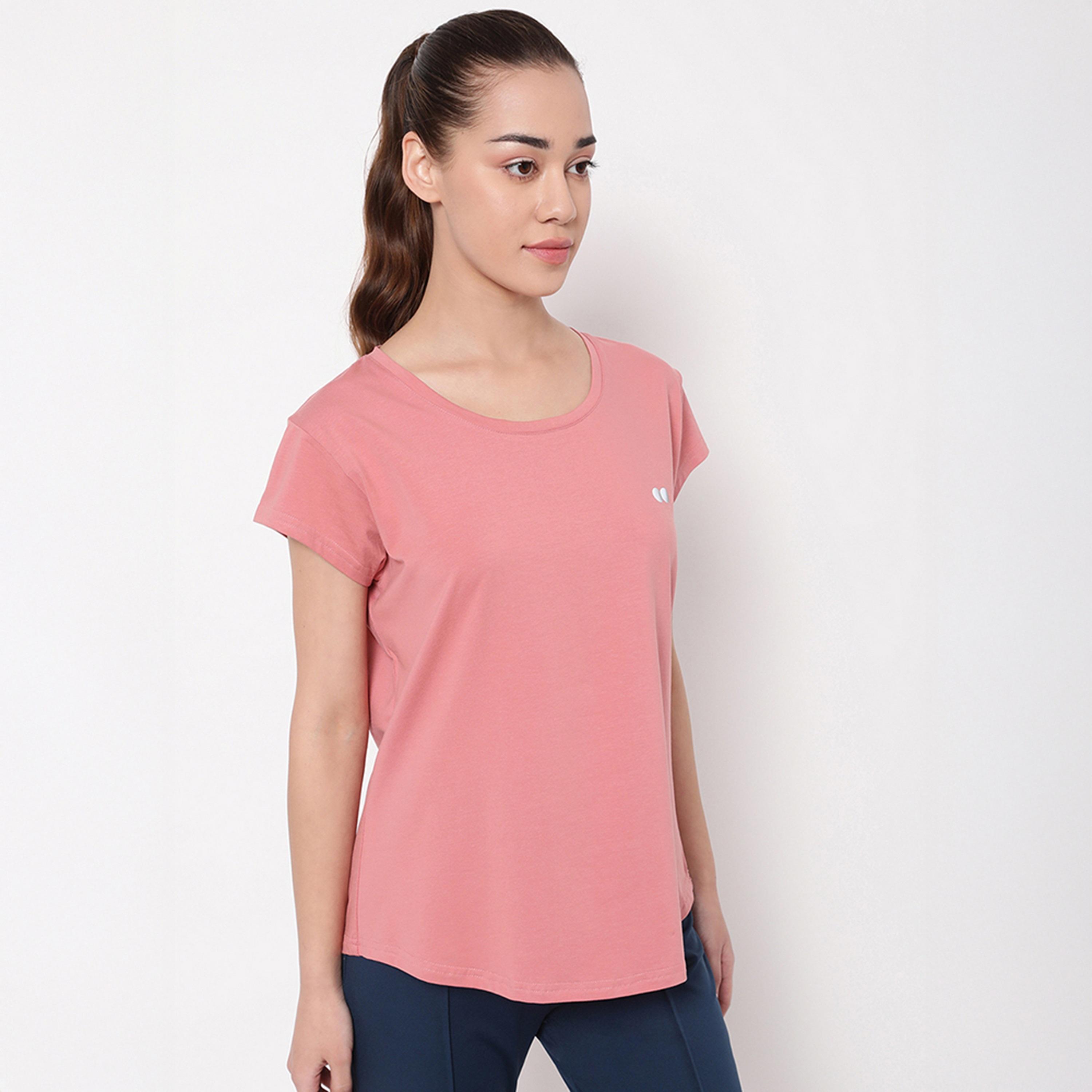 Clovia Comfort Fit Women's Active T-Shirt in Salmon Pink - Cotton-women-clothing-tshirts-image-4