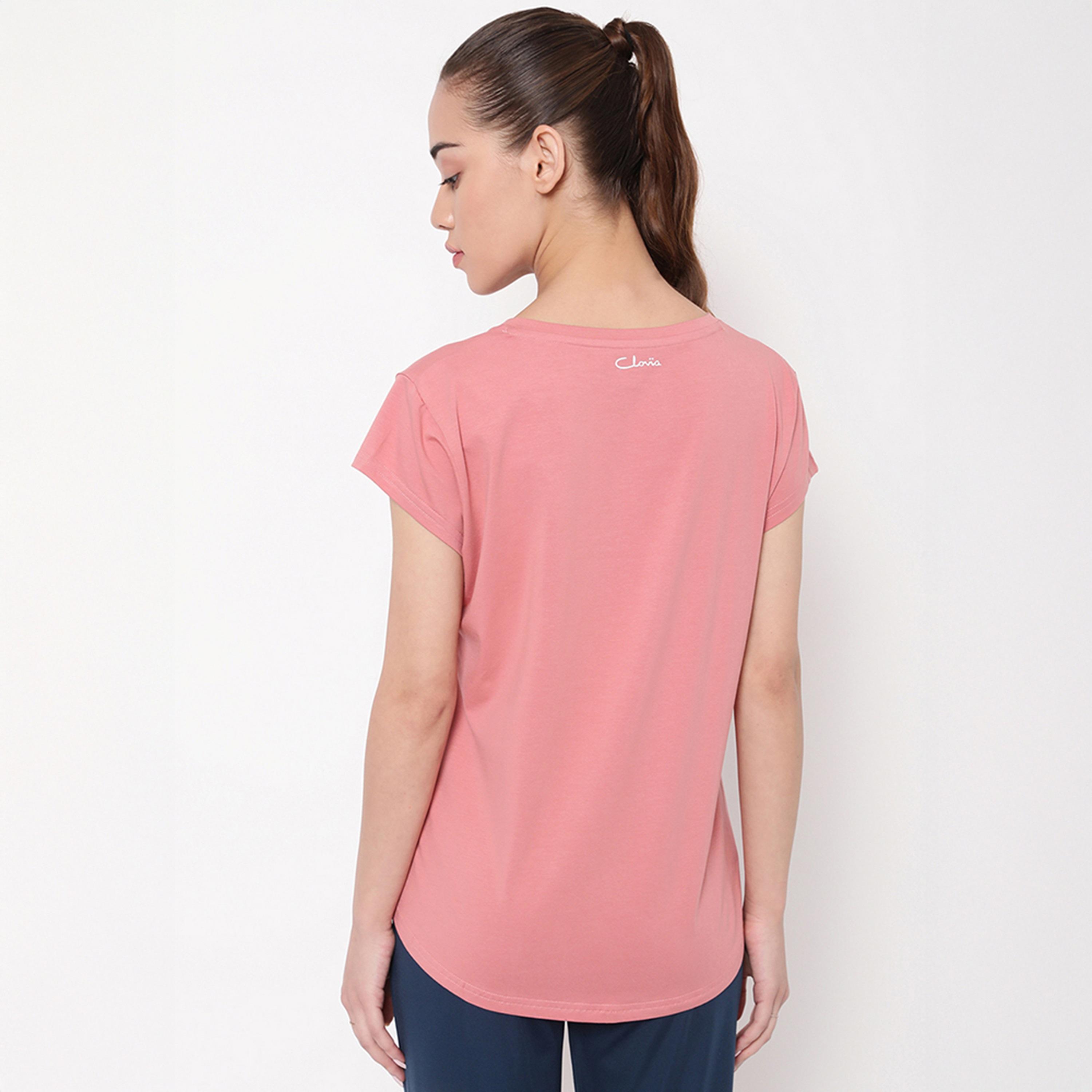 Clovia Comfort Fit Women's Active T-Shirt in Salmon Pink - Cotton-women-clothing-tshirts-image-5