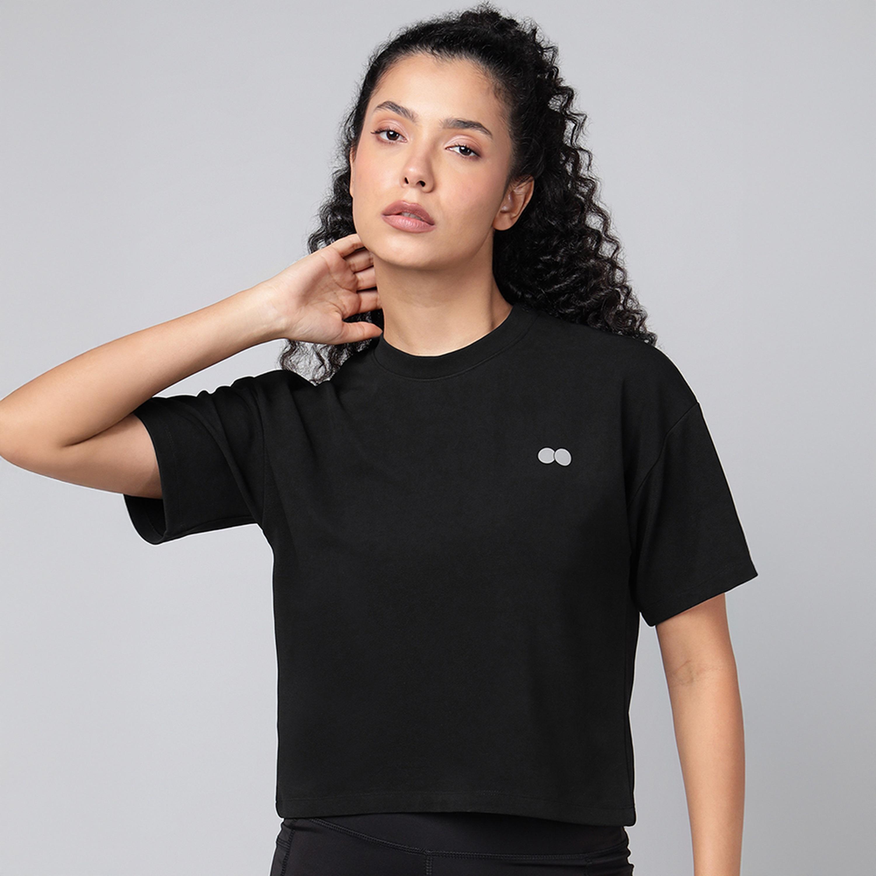 تي شيرت رياضي قصير بقصة مريحة - أسود من كلوفيا-women-clothing-tshirts-image-1