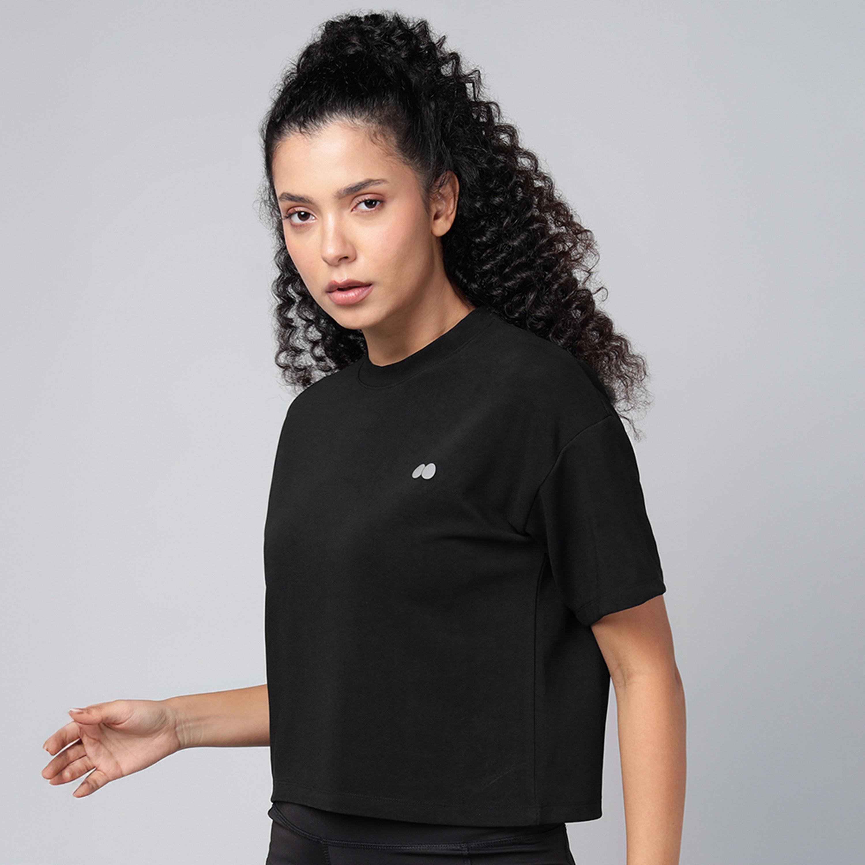 Clovia Comfort Fit Women's Active Crop T-Shirt in Black-women-clothing-tshirts-image-3