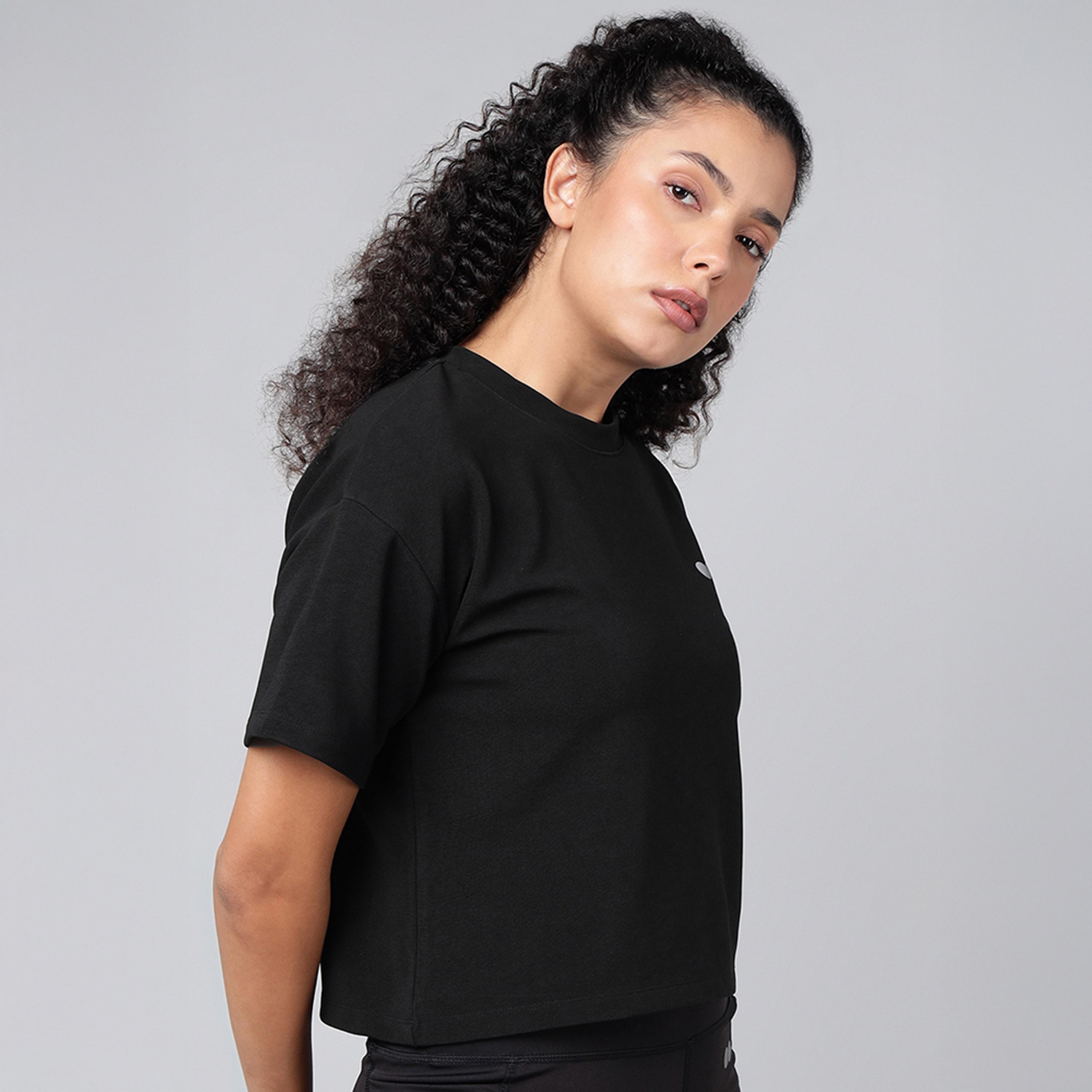 تي شيرت رياضي قصير بقصة مريحة - أسود من كلوفيا-women-clothing-tshirts-image-4