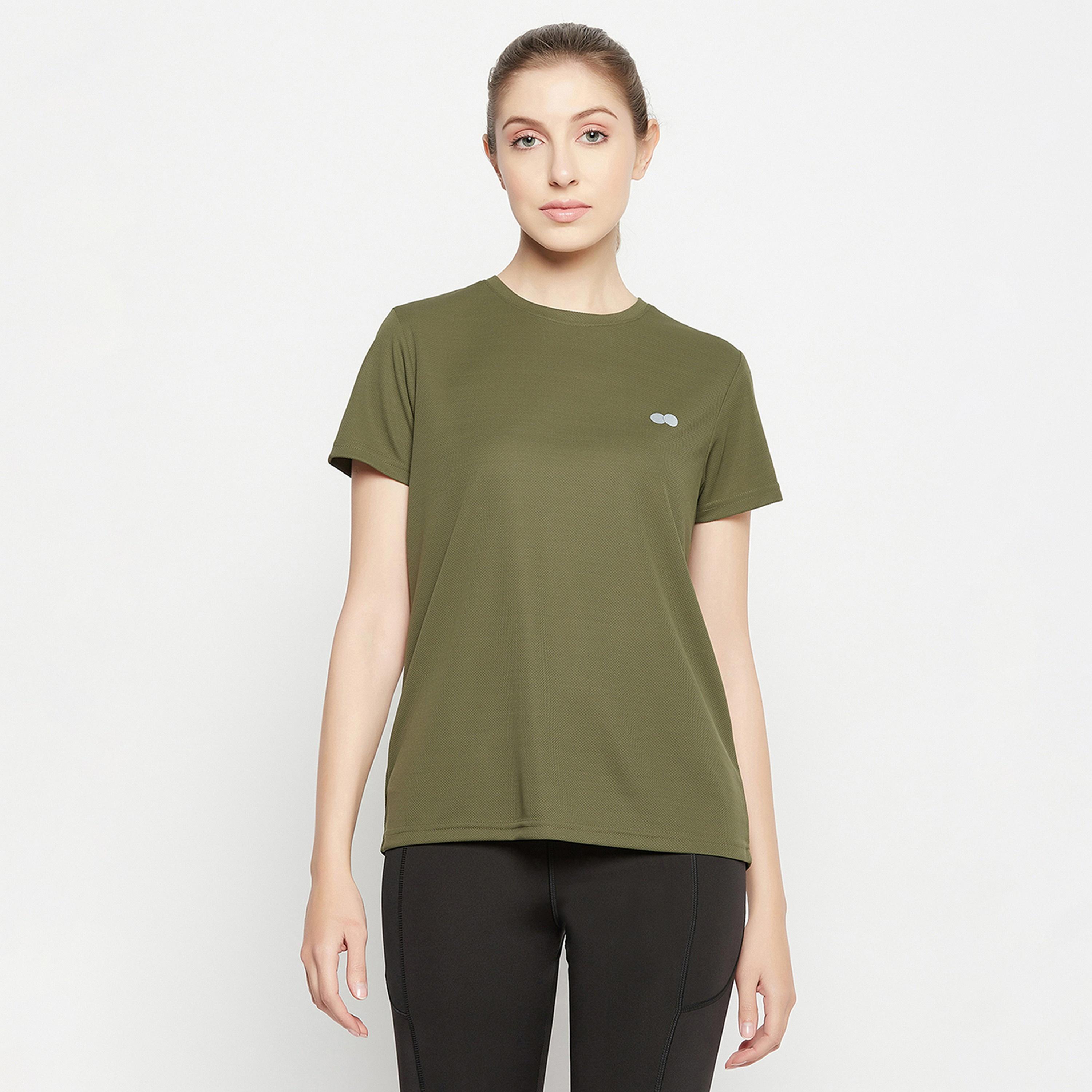 Clovia Comfort-Fit Women's Active T-Shirt in Olive Green-women-clothing-sportswearandactivewear-tshirtsandvests-image-1