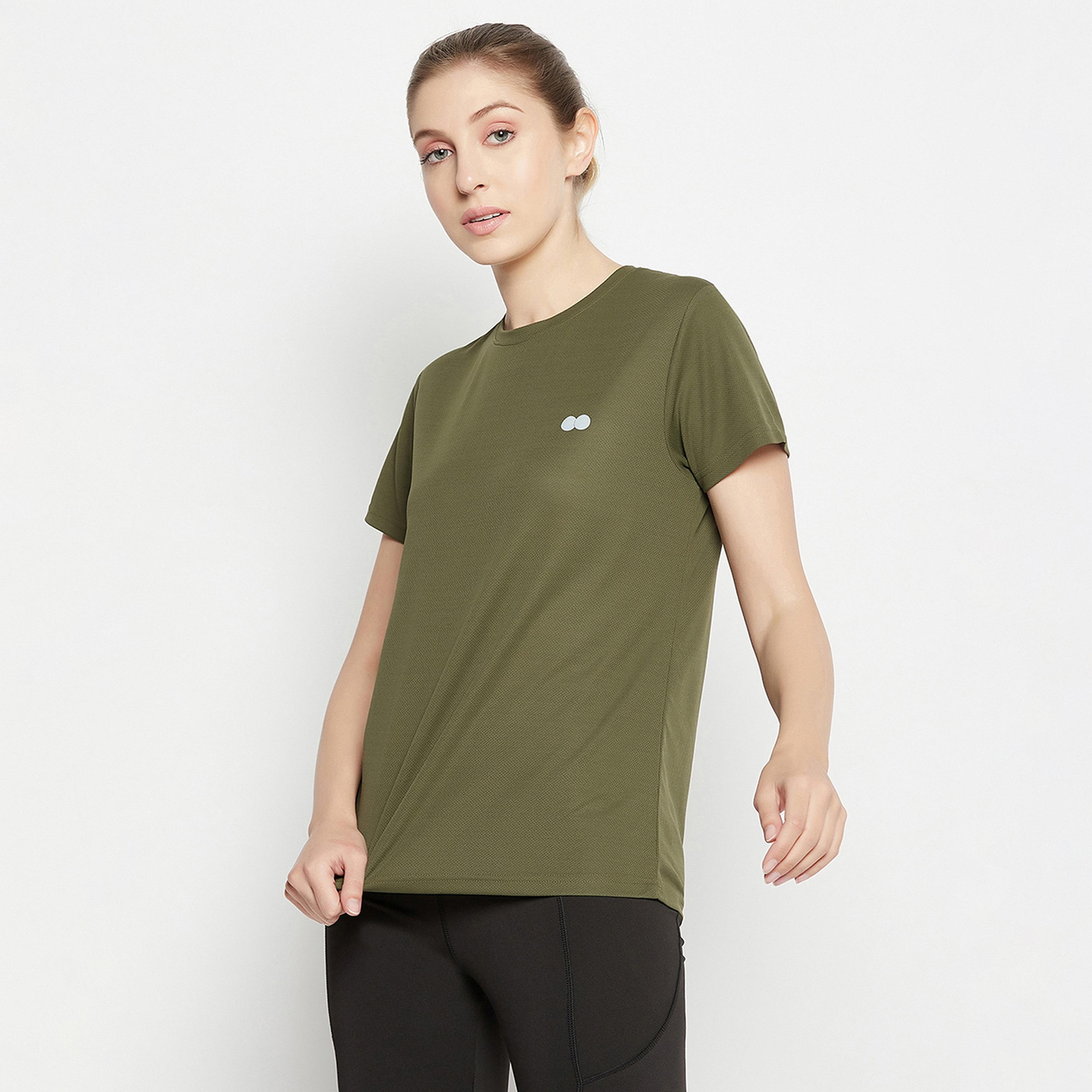 Clovia Comfort-Fit Women's Active T-Shirt in Olive Green-women-clothing-sportswearandactivewear-tshirtsandvests-image-2