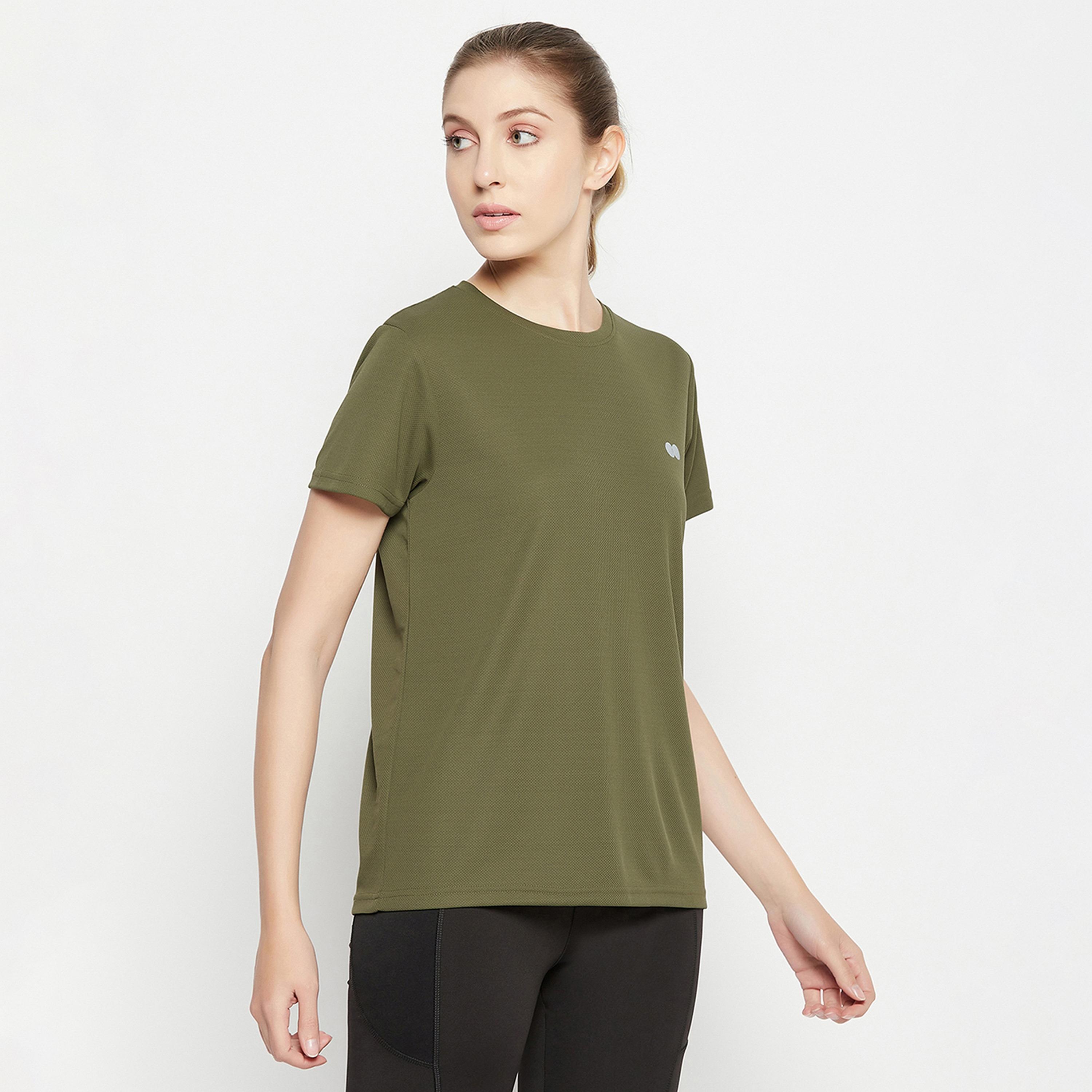 Clovia Comfort-Fit Women's Active T-Shirt in Olive Green-women-clothing-sportswearandactivewear-tshirtsandvests-image-3