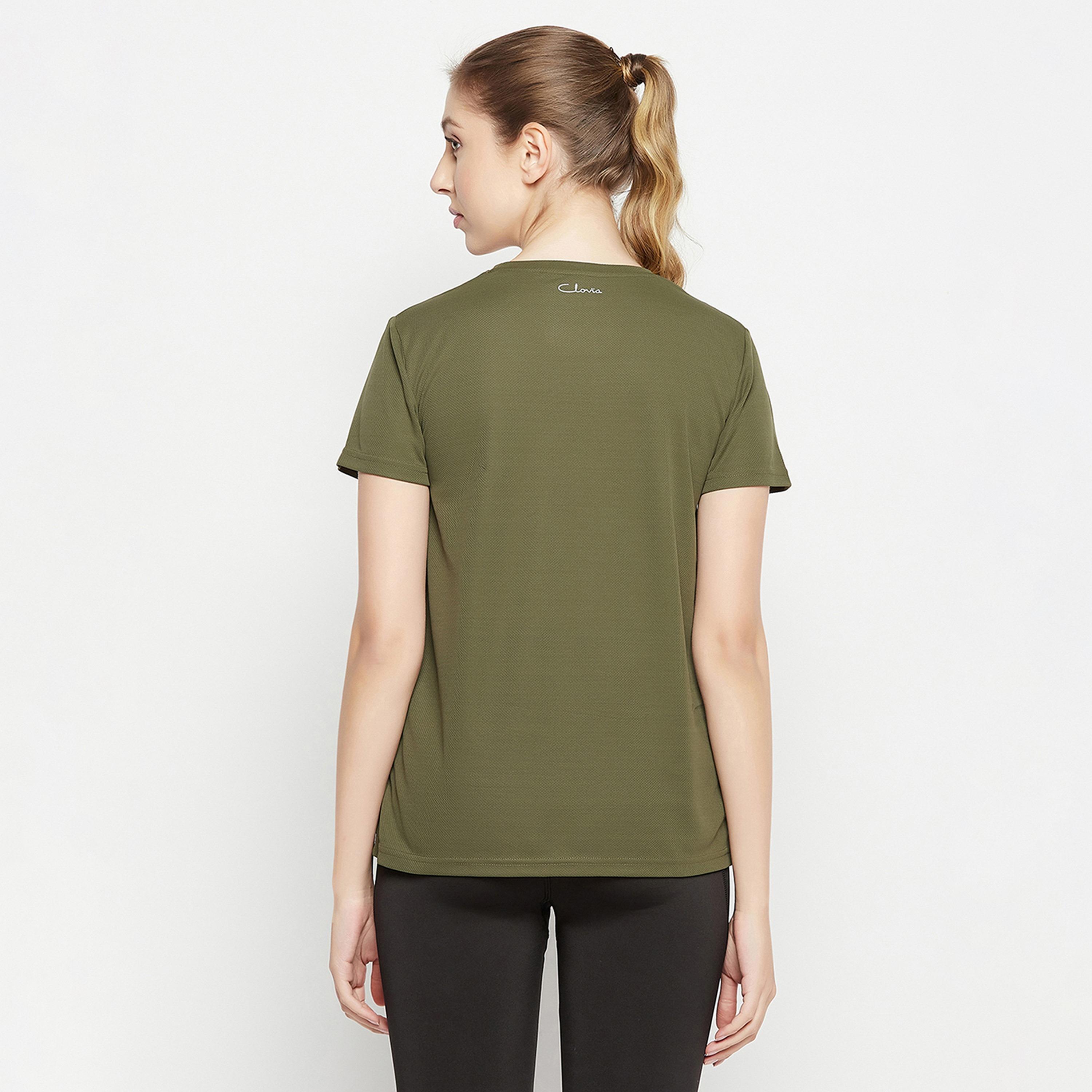 Clovia Comfort-Fit Women's Active T-Shirt in Olive Green-women-clothing-sportswearandactivewear-tshirtsandvests-image-4