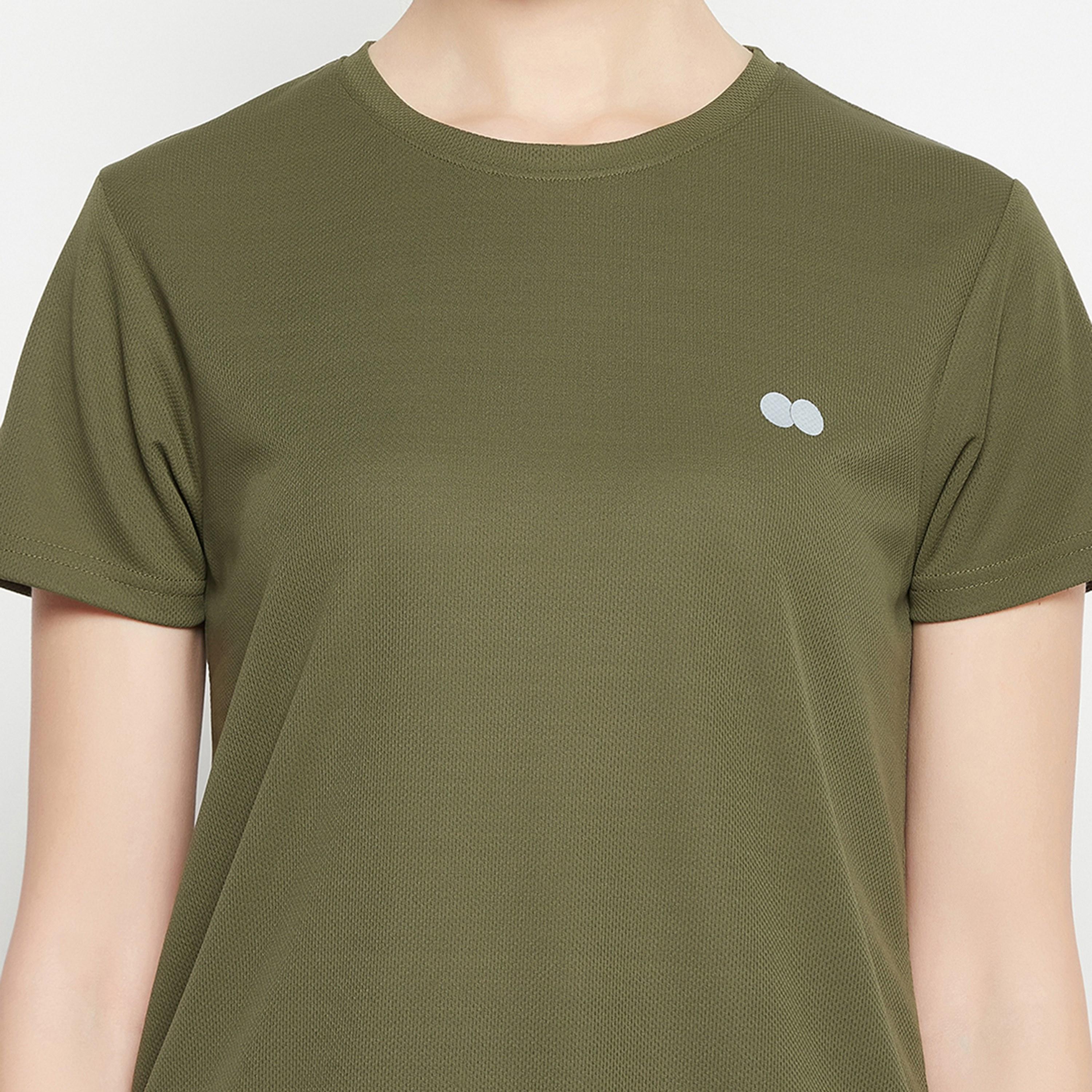 Clovia Comfort-Fit Women's Active T-Shirt in Olive Green-women-clothing-sportswearandactivewear-tshirtsandvests-image-5