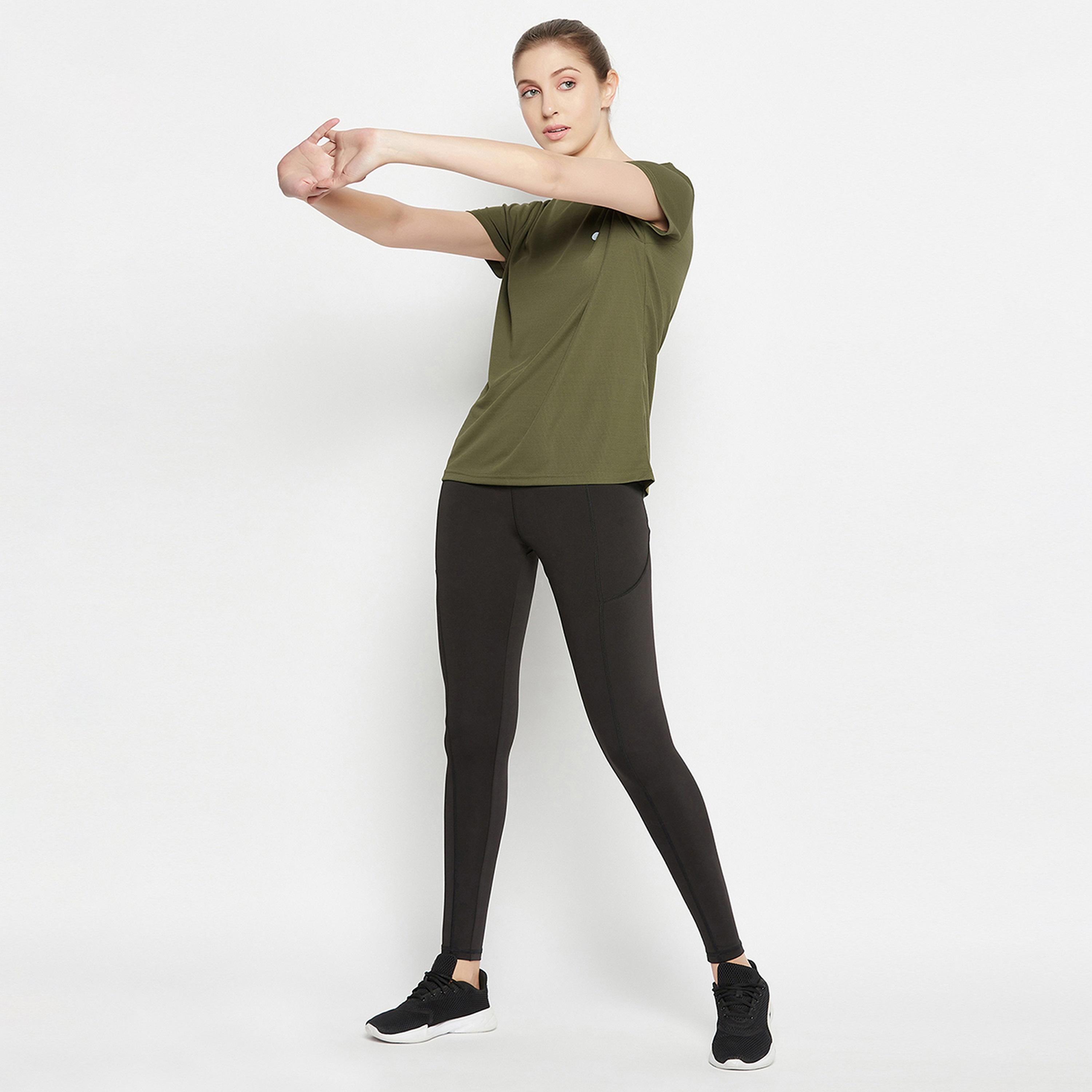 Clovia Comfort-Fit Women's Active T-Shirt in Olive Green-women-clothing-sportswearandactivewear-tshirtsandvests-image-6