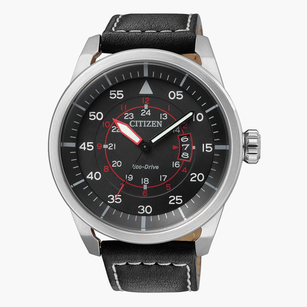 ساعة يد تناظريّة سوداء بسوار جلد للرجال من سيتيزين AW 1360 04E-men-watchesandjewellery-watches-image-1