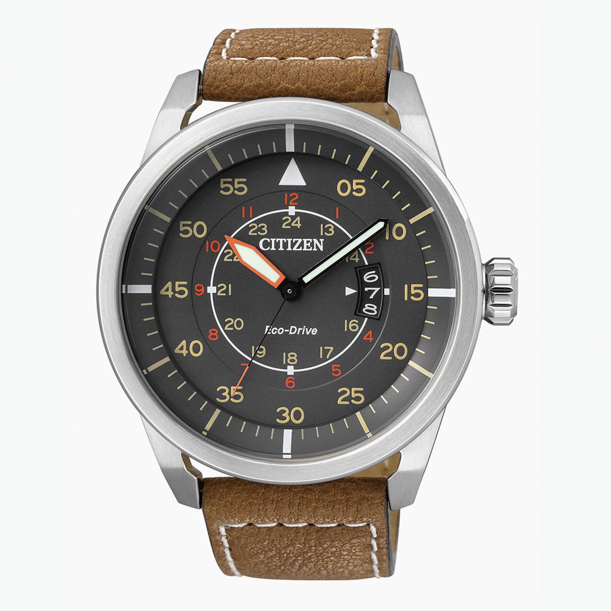 ساعة تناظرية بنيّة إيكو درايف بحزام جلد للرجال من سيتيزن - AW1360 12H-men-watchesandjewellery-watches-image-1