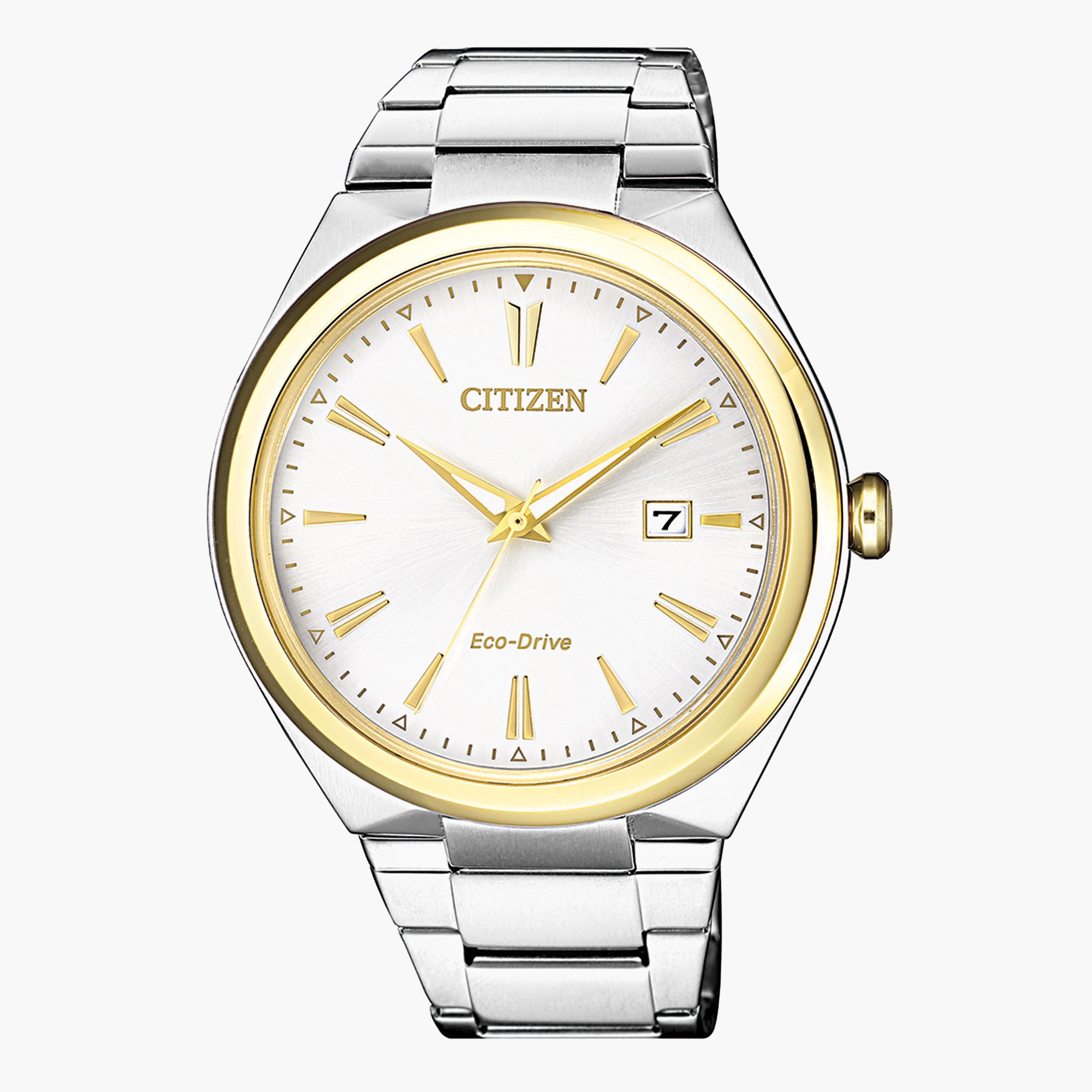 ساعة تناظرية فضيّة/ ذهبية إيكو درايف بحزام معدني للرجال من سيتيزن - AW137451B-men-watchesandjewellery-watches-image-1