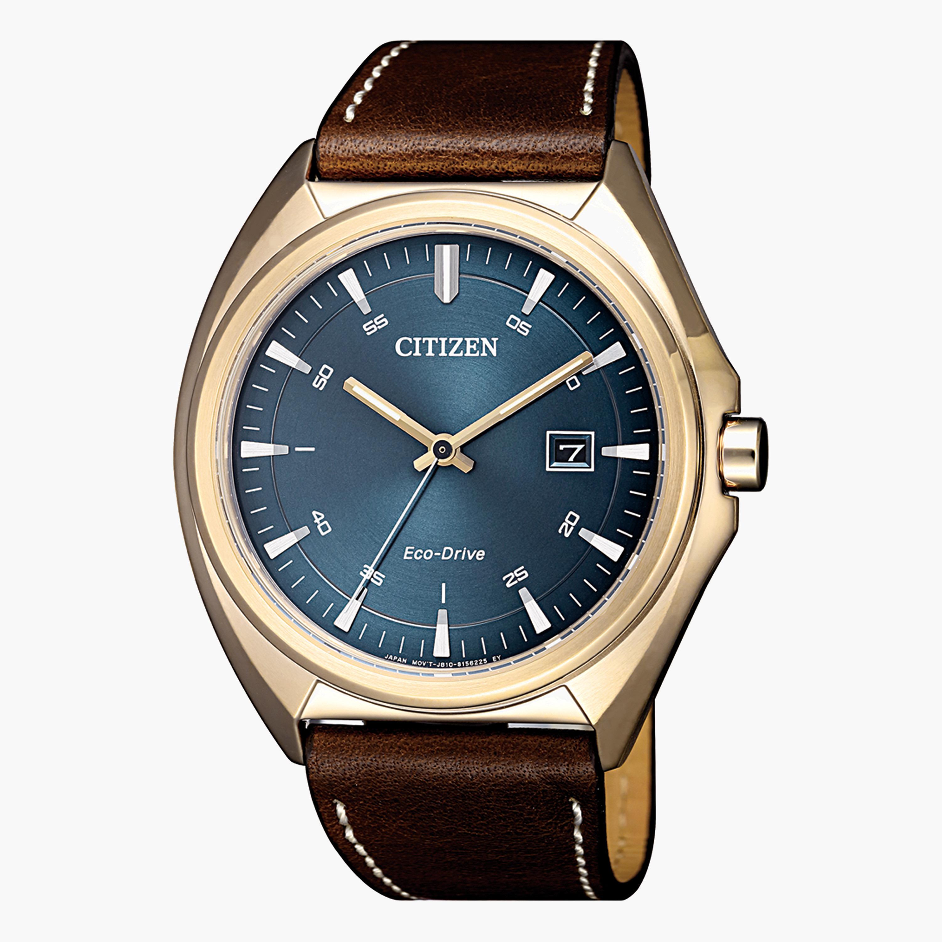 ساعة تناظرية بنيّة إيكو درايف بحزام جلد للرجال من سيتيزن - AW1573 11L-men-watchesandjewellery-watches-image-1