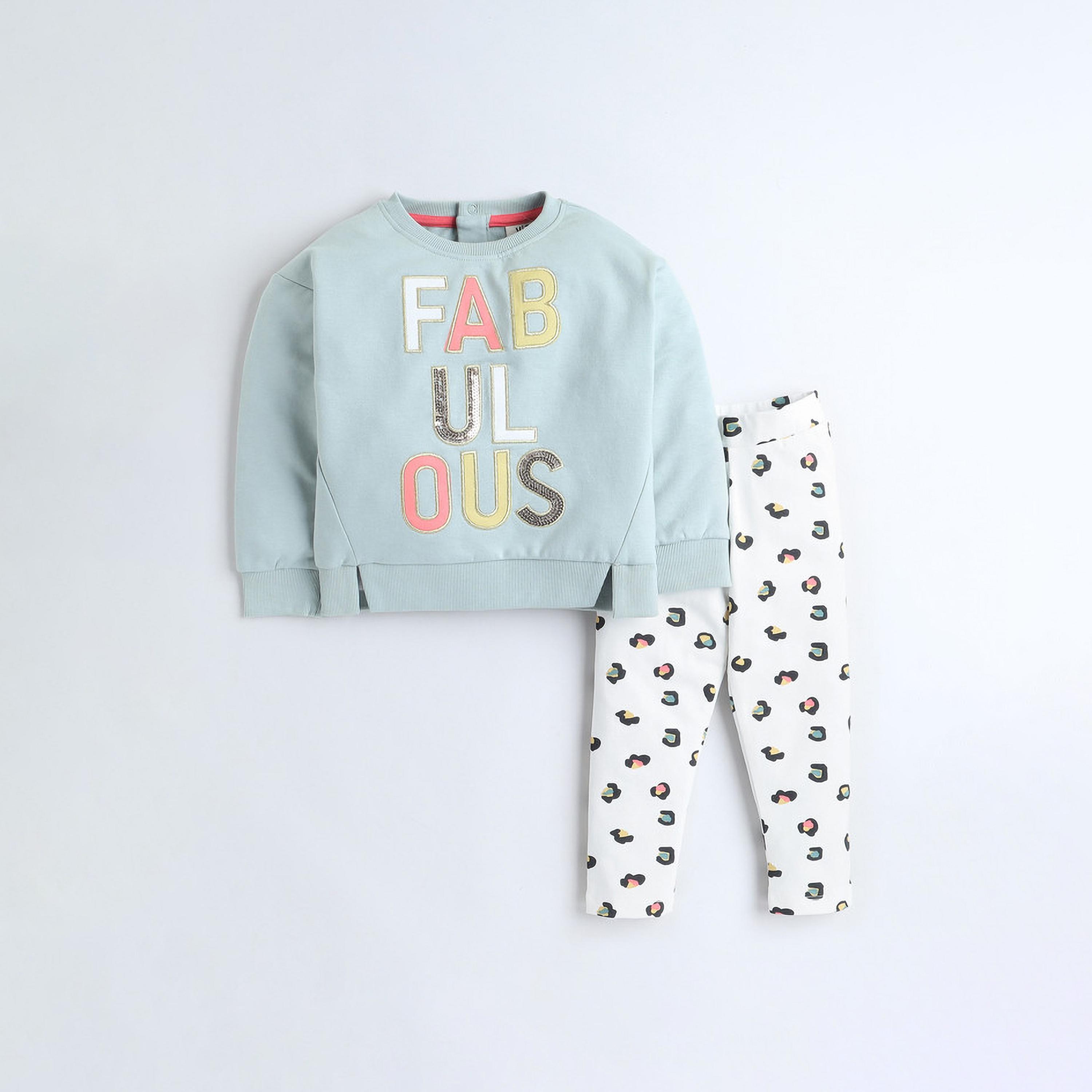 سويت شيرت مطرز بأكمام طويلة قطعتين من مع بنطال ضيق من فيكتور اند جين-girls-clothing-winterwear-setsandcoords-image-1