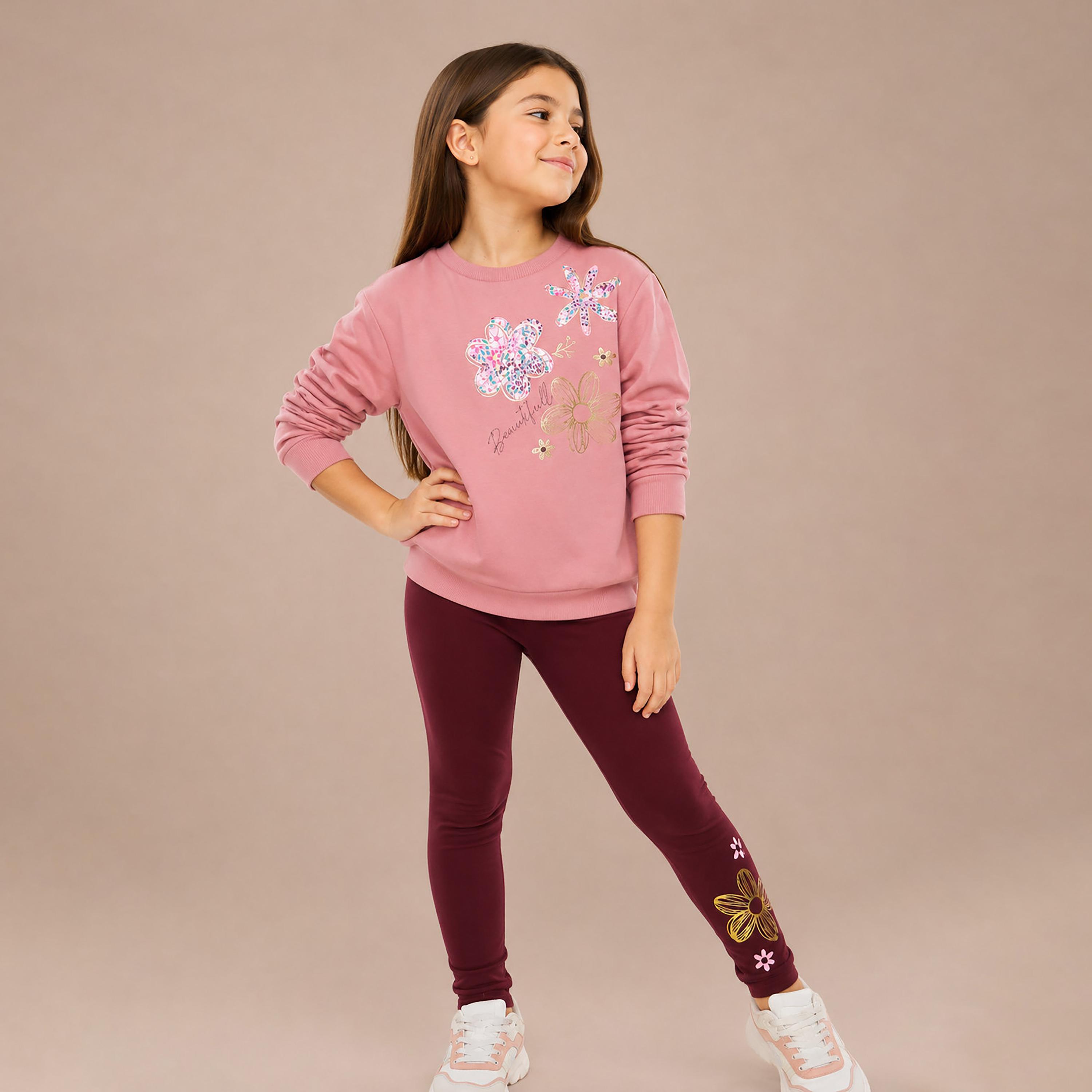 Victor and Jane 2-Piece Floral Printed Long Sleeves Sweatshirt with Leggings-girls-clothing-winterwear-setsandcoords-image-1