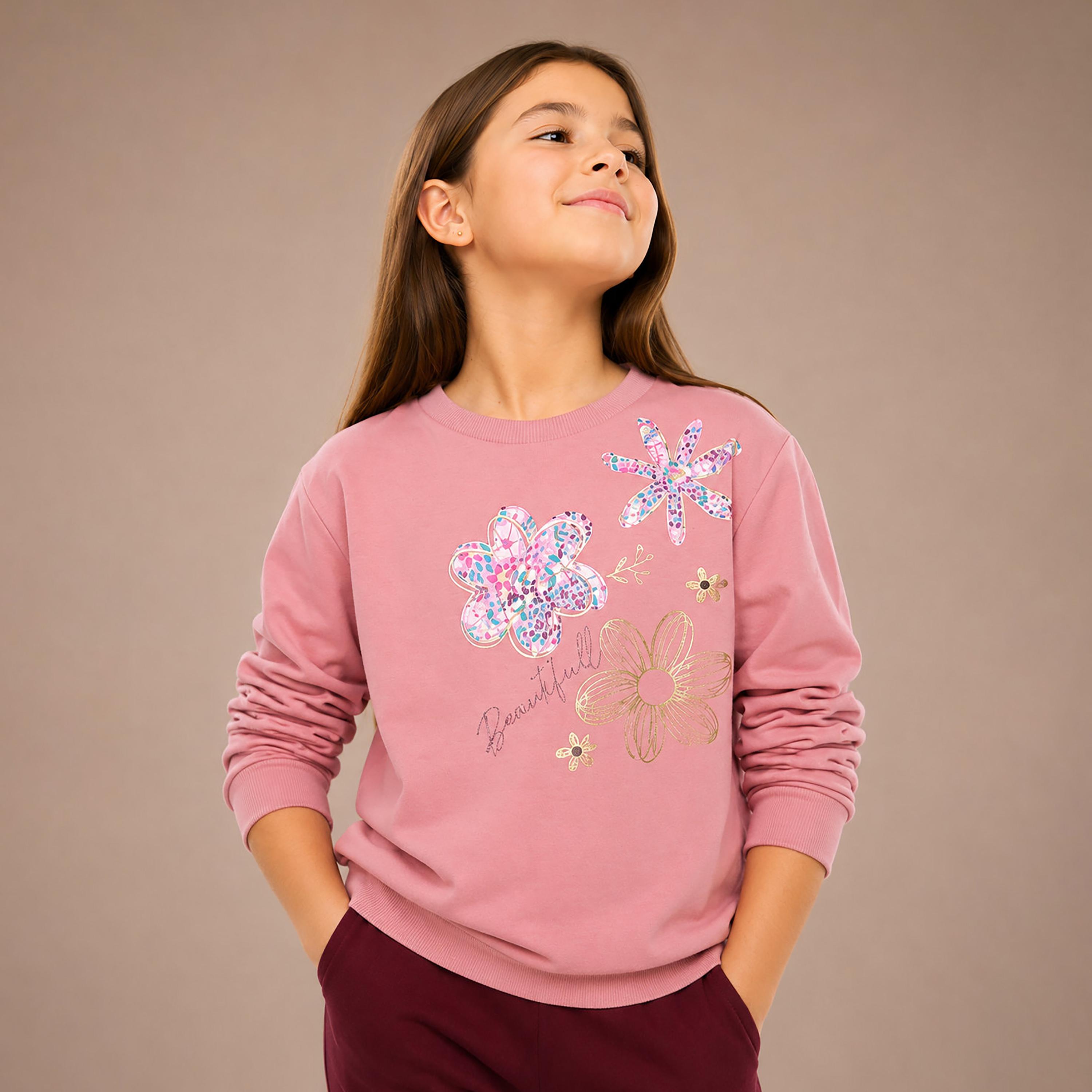 Victor and Jane 2-Piece Floral Printed Long Sleeves Sweatshirt with Leggings-girls-clothing-winterwear-setsandcoords-image-2