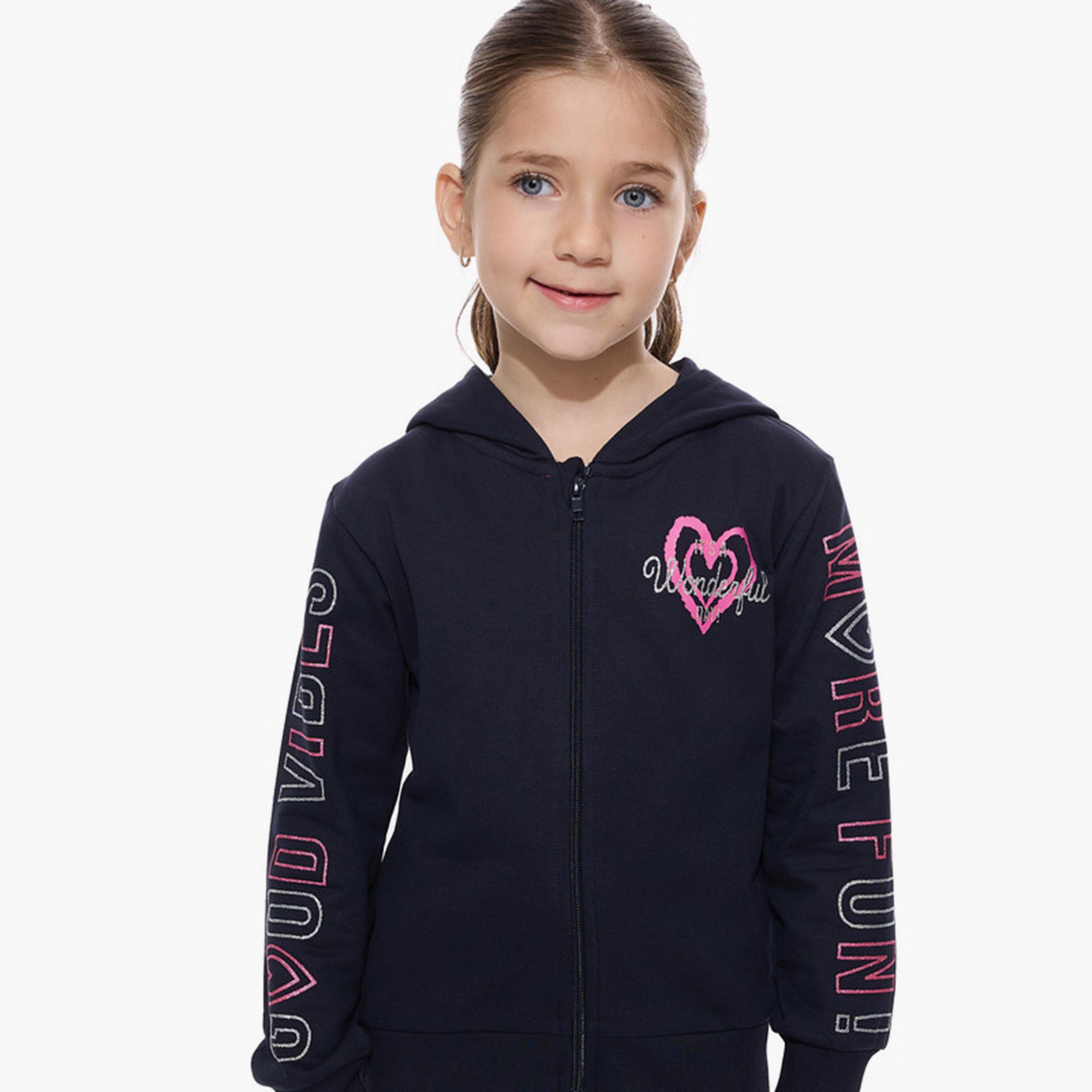 جاكيت قطعتين مطبوع بأكمام طويلة مع بنطال ركض من فيكتور اند جين-girls-clothing-winterwear-setsandcoords-image-3