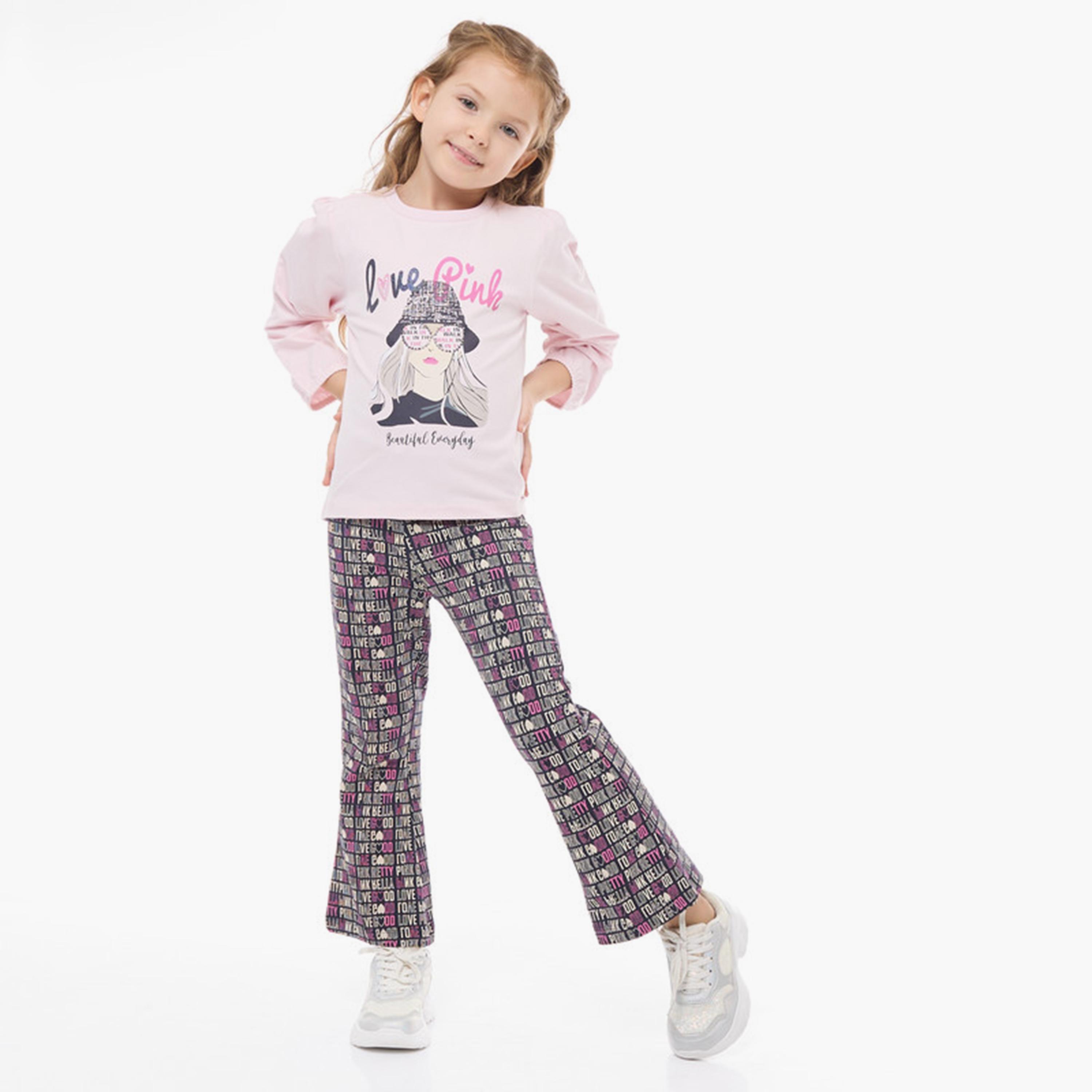 تي شيرت مطبوع بأكمام طويلة قطعتين مع بنطال ضيق من فيكتور اند جين-baby-girls-clothing-setsandcoords-image-2
