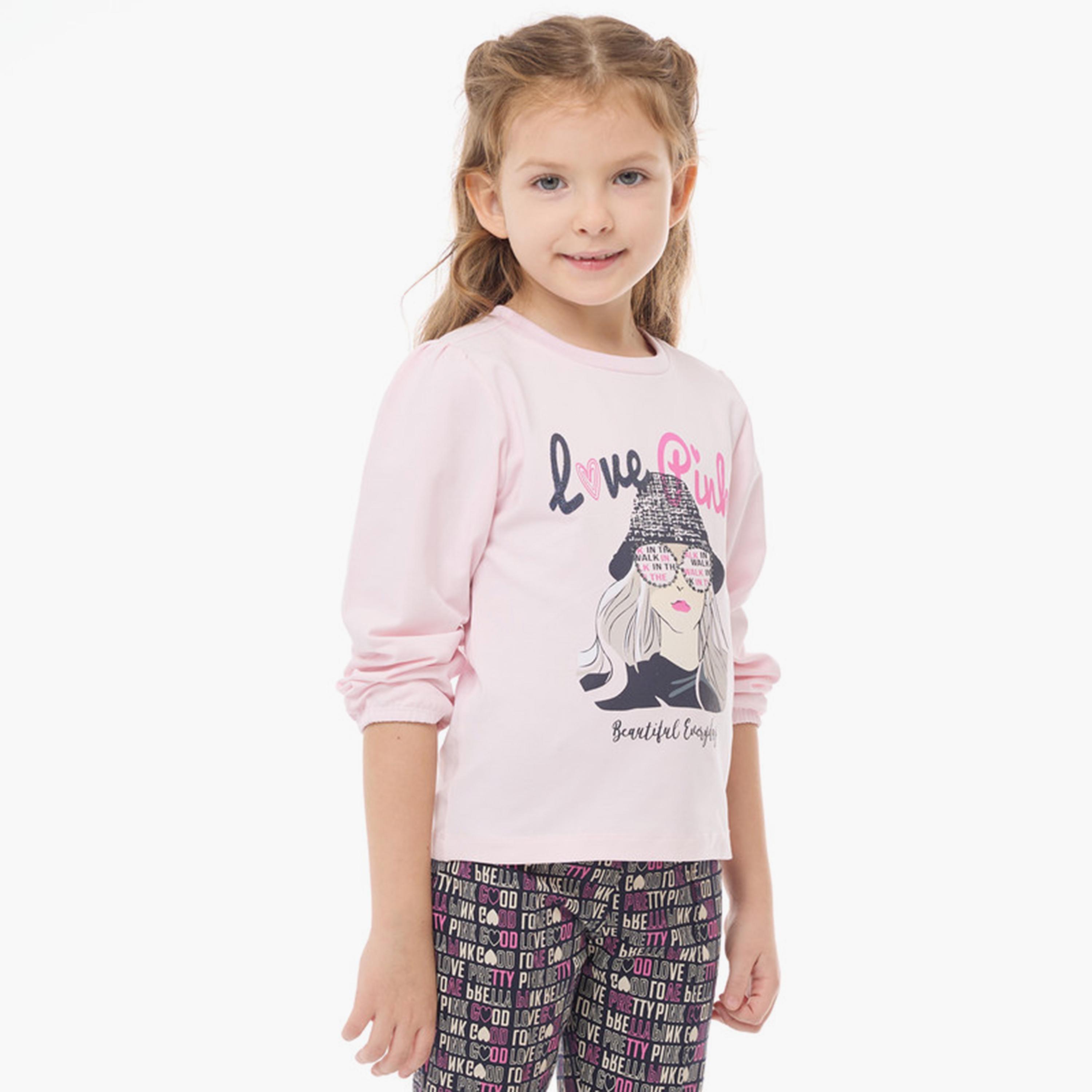 تي شيرت مطبوع بأكمام طويلة قطعتين مع بنطال ضيق من فيكتور اند جين-baby-girls-clothing-setsandcoords-image-4