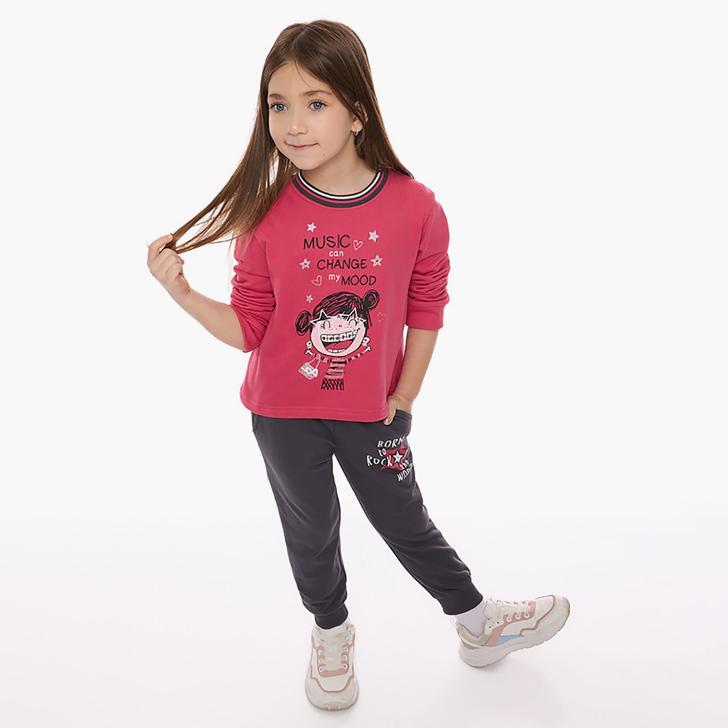 تي شيرت مطبوع بأكمام طويلة قطعتين مع بنطال ركض من فيكتور اند جين-baby-girls-clothing-setsandcoords-image-2