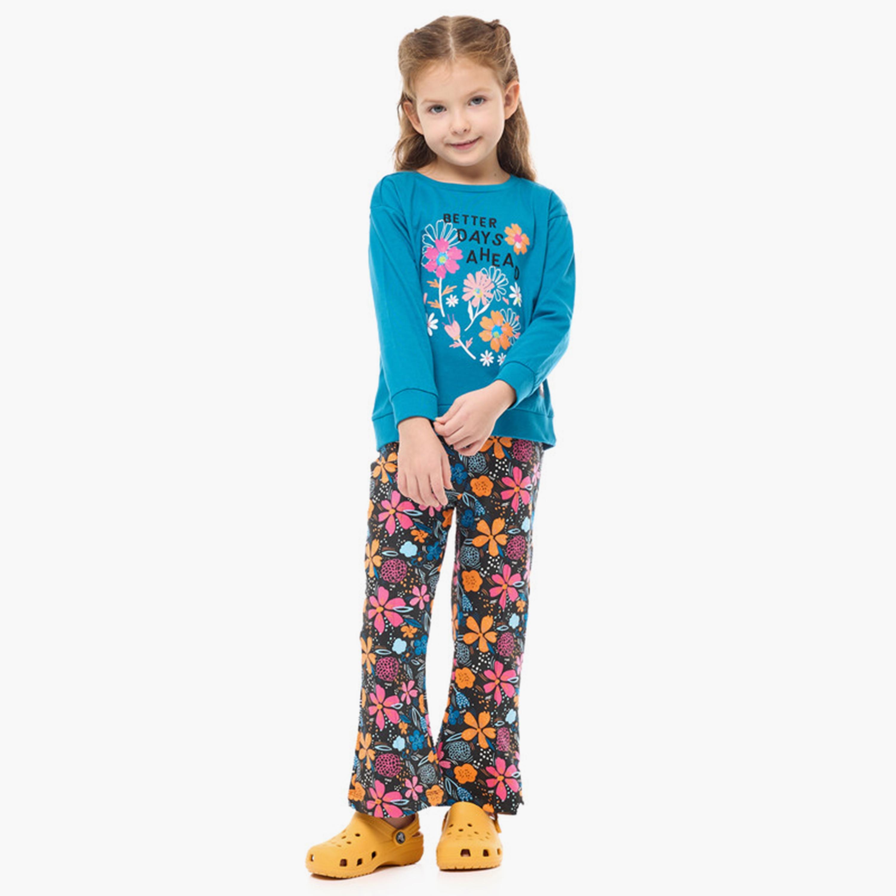 سويت شيرت قطعتين بأكمام طويلة وطبعات مع بنطال ضيق من فيكتور اند جين-girls-clothing-winterwear-setsandcoords-image-1