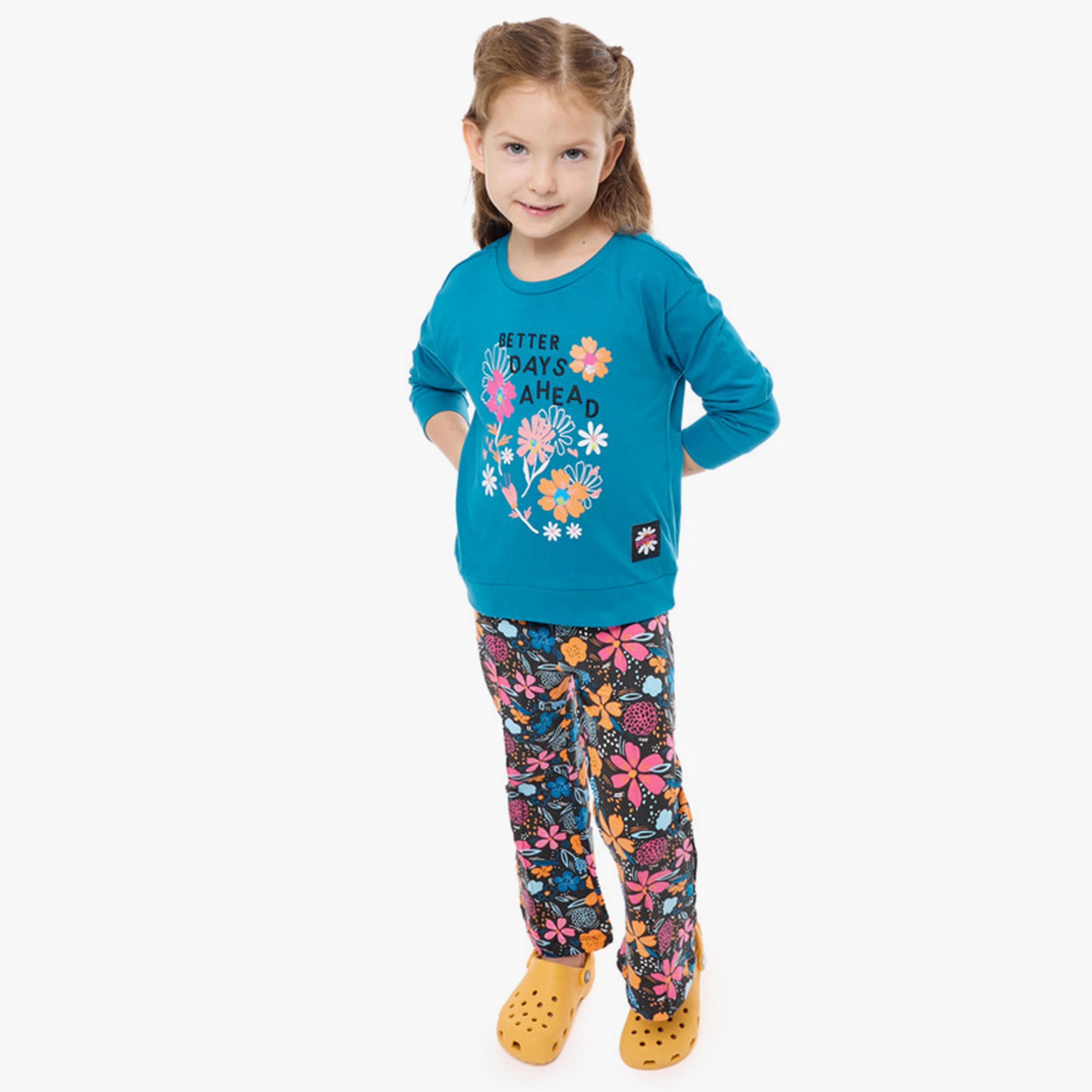 سويت شيرت قطعتين بأكمام طويلة وطبعات مع بنطال ضيق من فيكتور اند جين-girls-clothing-winterwear-setsandcoords-image-2