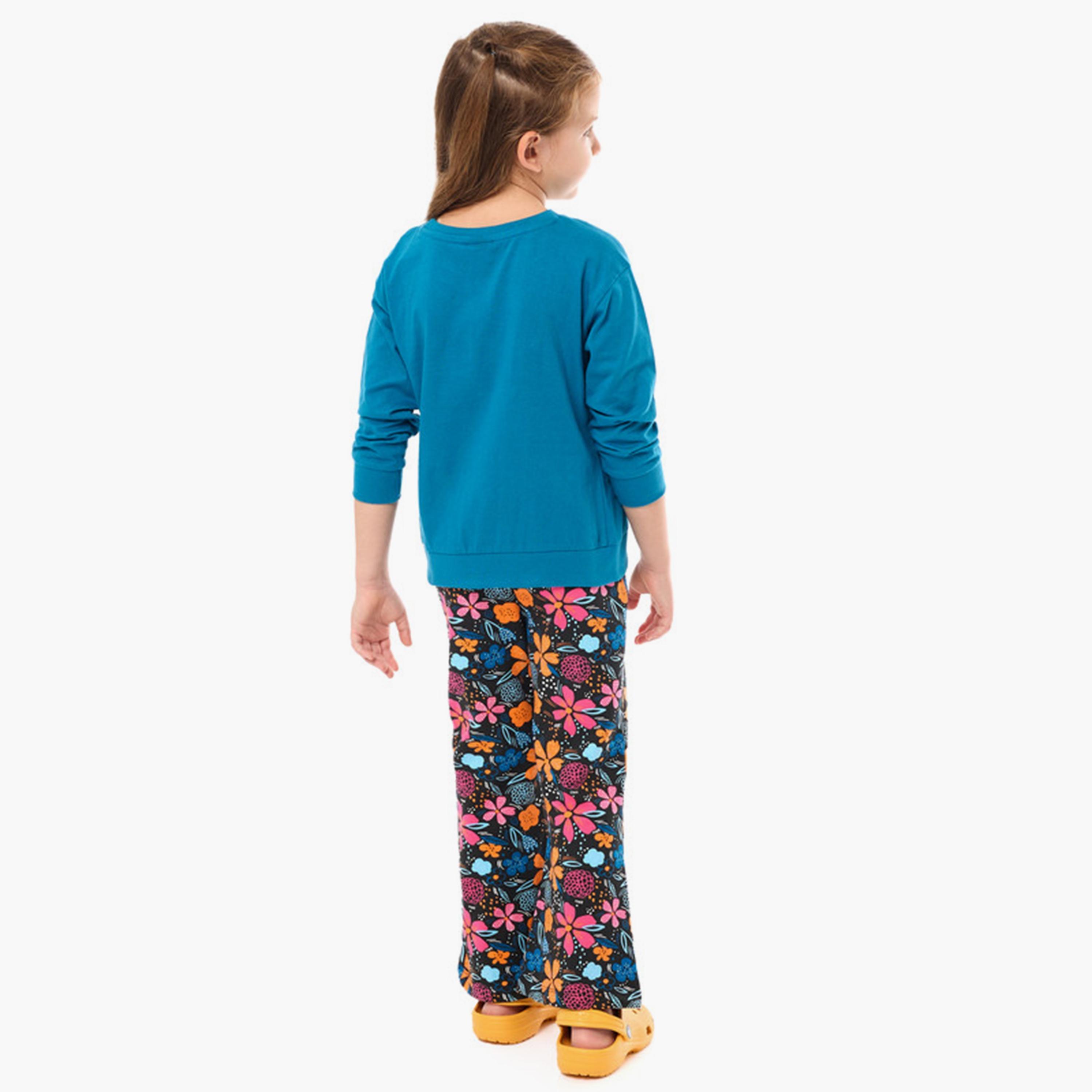 سويت شيرت قطعتين بأكمام طويلة وطبعات مع بنطال ضيق من فيكتور اند جين-girls-clothing-winterwear-setsandcoords-image-3
