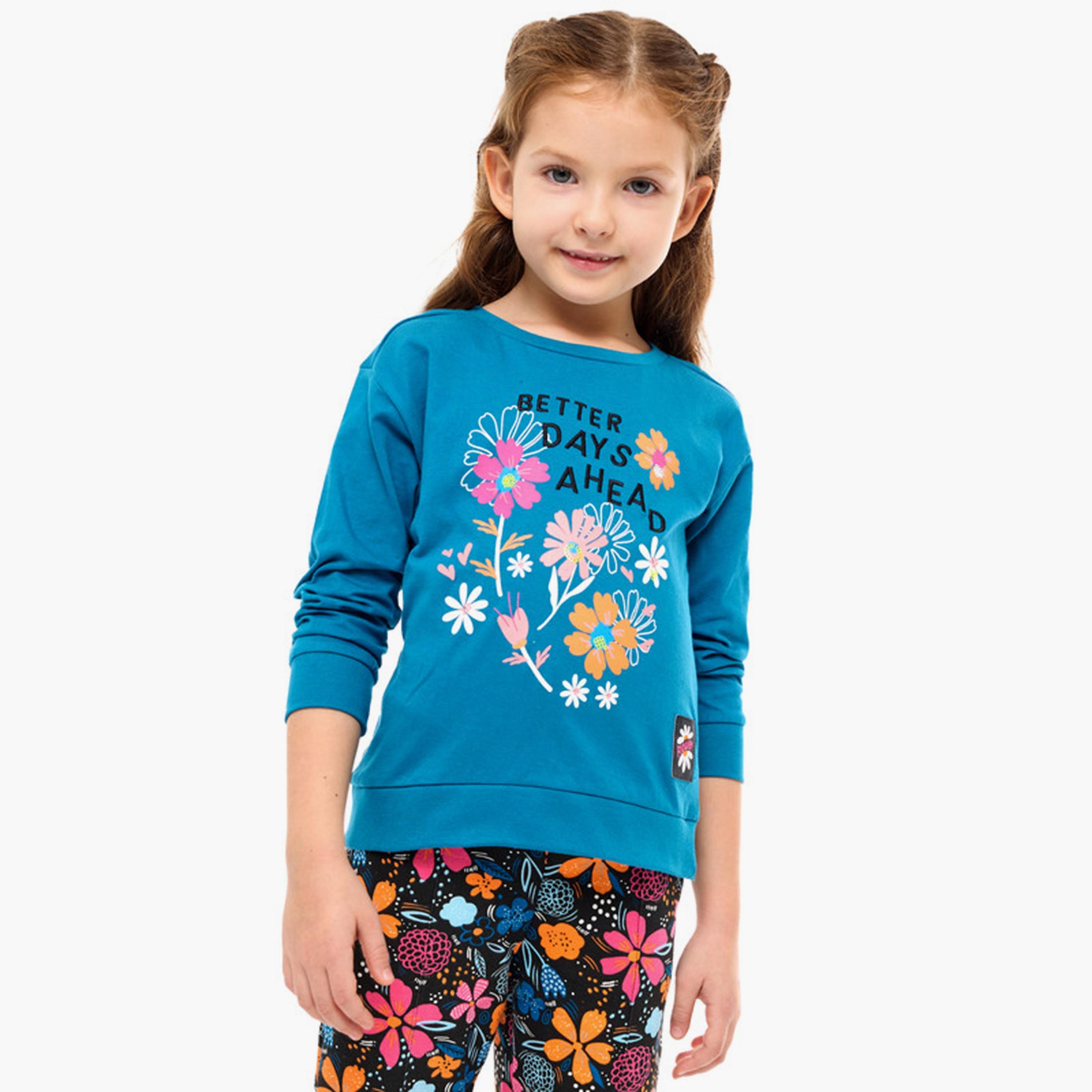 سويت شيرت قطعتين بأكمام طويلة وطبعات مع بنطال ضيق من فيكتور اند جين-girls-clothing-winterwear-setsandcoords-image-4